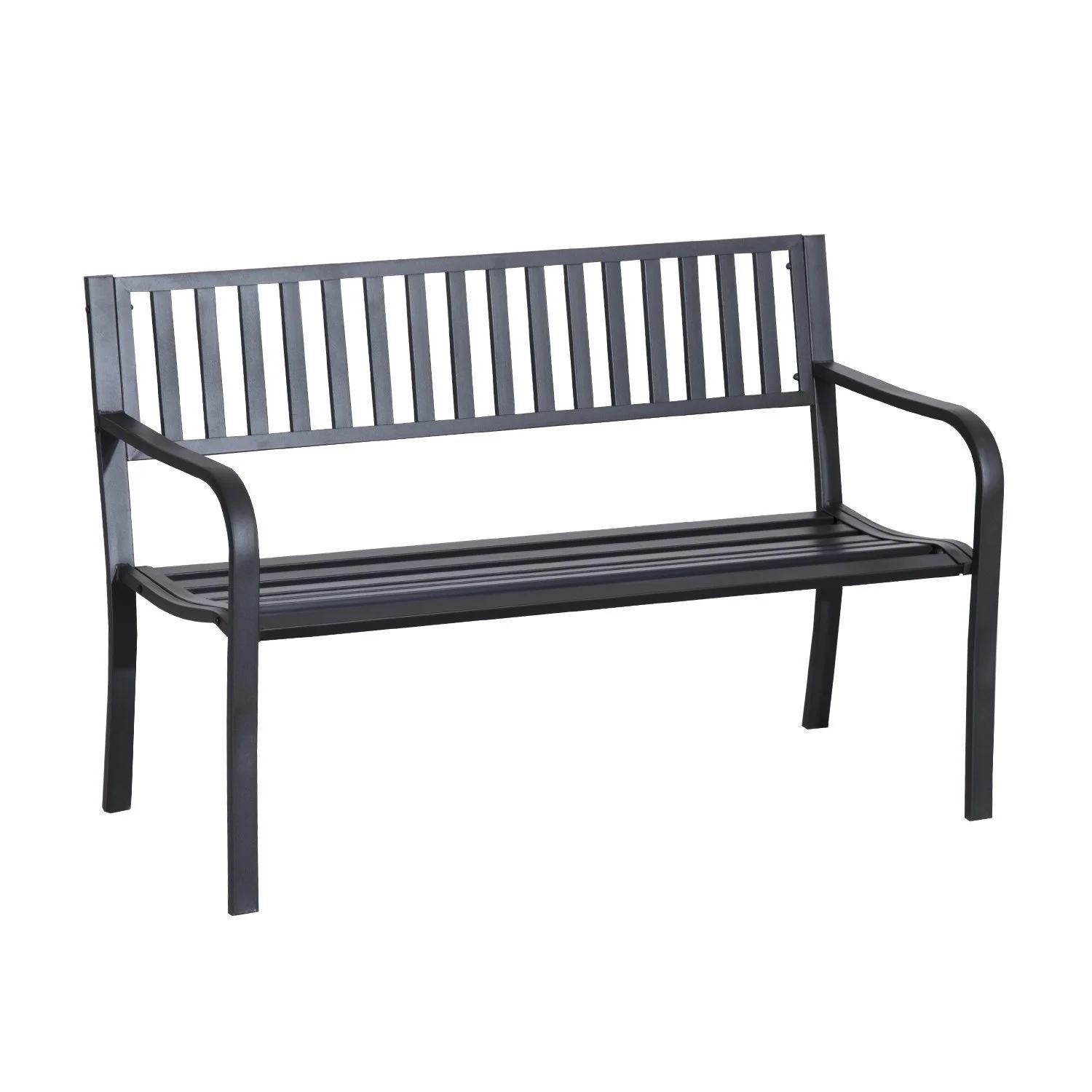 DremFaryoyo 50” Outdoor Garden Bench  Patio Bench with Slatted Seat  Metal Porch Bench for Backyard  Poolside  Lawn  Black