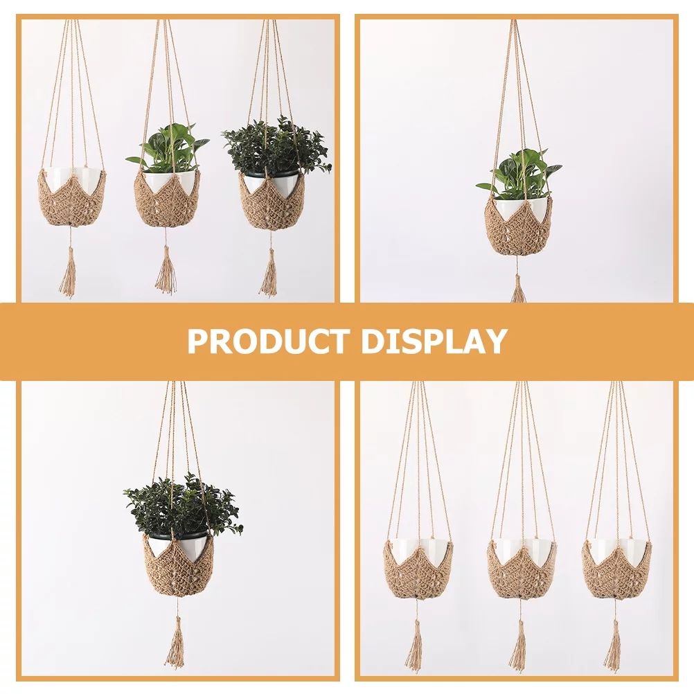 2 Pcs Woven Flower Pot Plant Hanger Indoor Fringe Wall Mount Planter Hand for Plants Hanging Holder Macrame