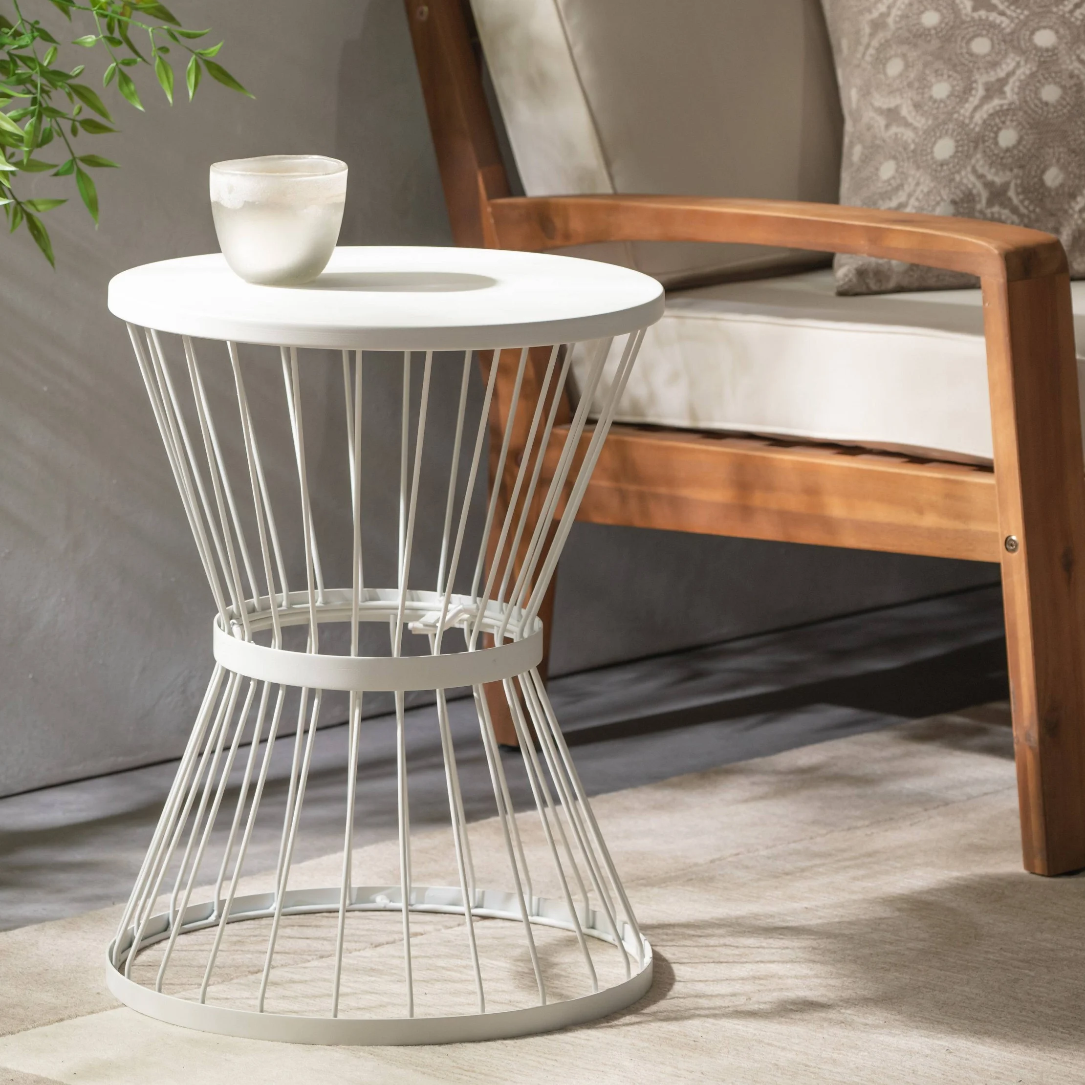 Wrought Iron Patio Side Table - White