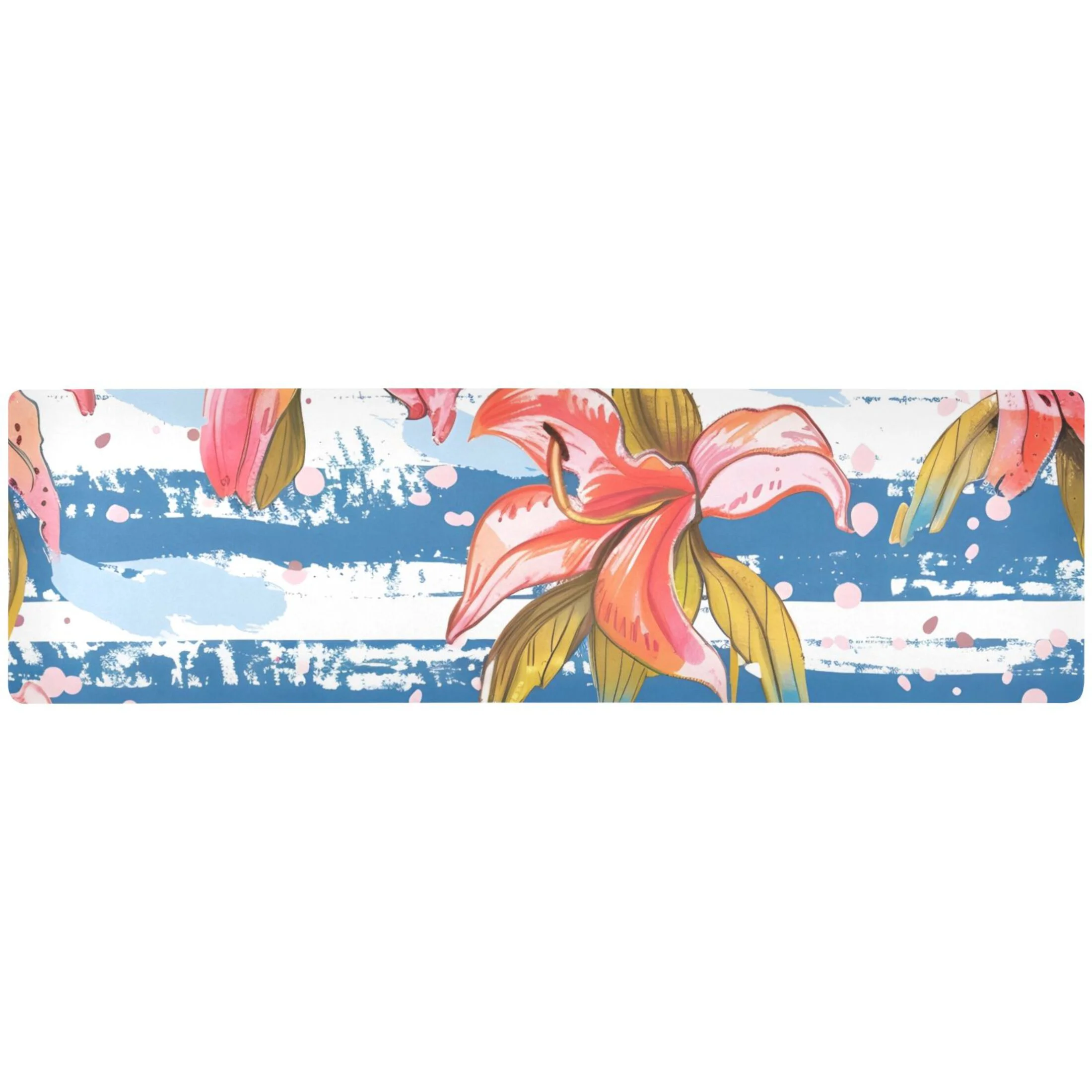 Lily Flowers and Blue White Stripe Trivets Hot Pad Rectangle Pots Holder Kitchen Pans Mat Placemats for Cooking Baking Counter