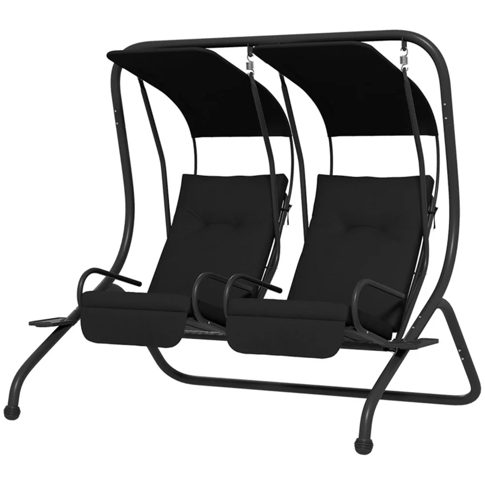 Yahaolhgd swing chair 2 seater patio swing set with stand heavy-duty black