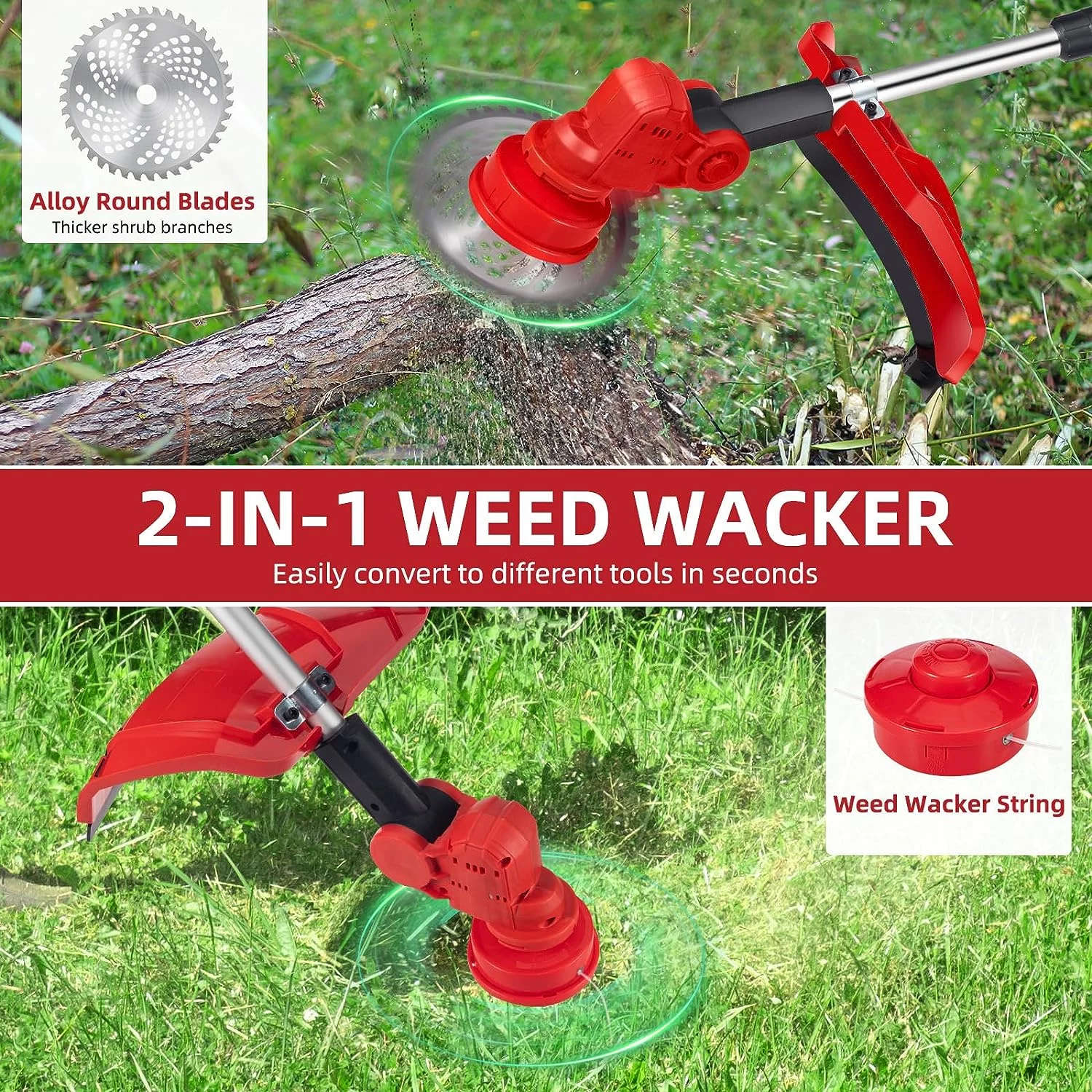 Cordless Weed Wacker, 24V String Trimmer with Auto Line Feed, 2 X 4.0Ah Weed Wacker Battery Operated, Electric Weed Eater with 4 Pcs Grass Cutter Spool Line