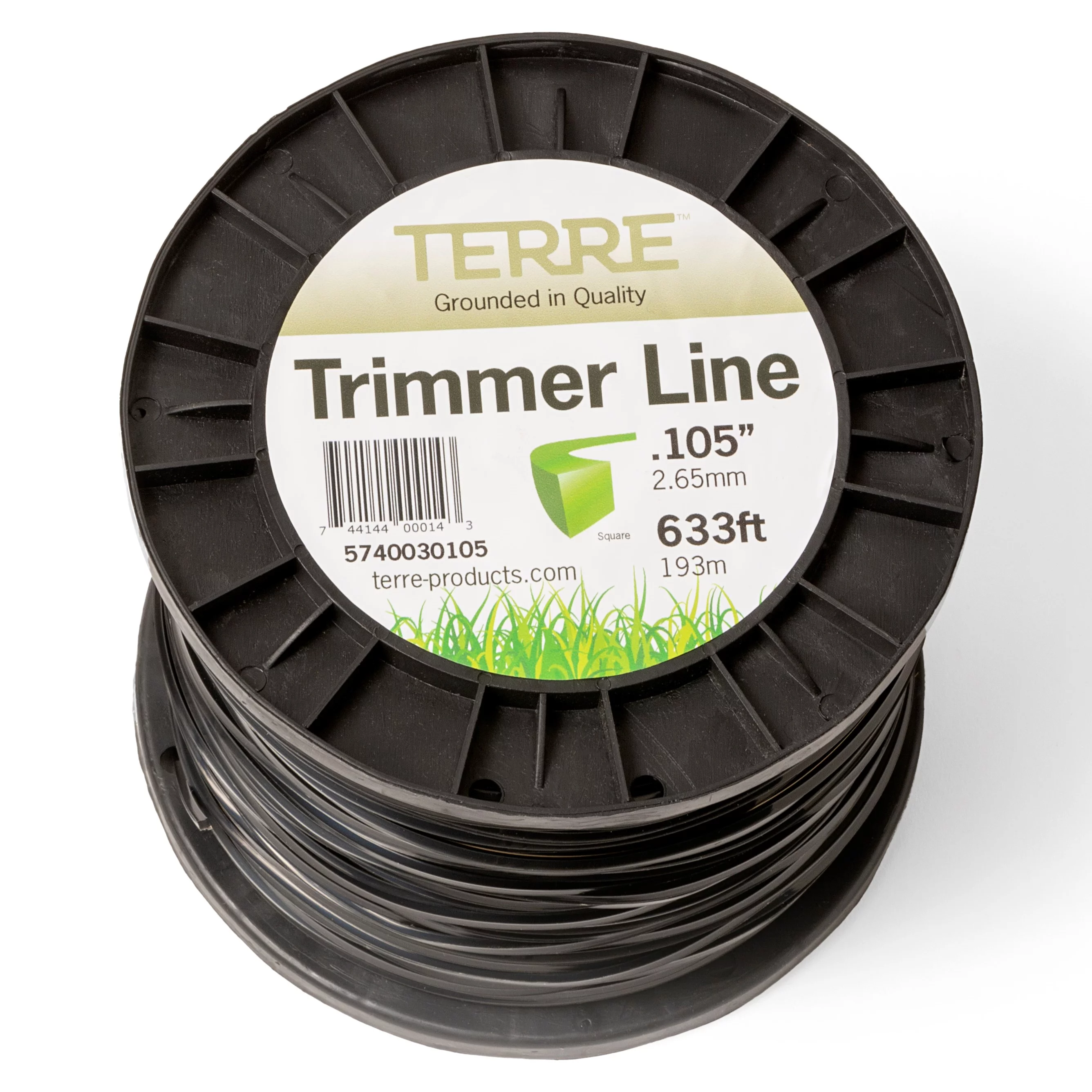 Terre Products Commercial Grade 105 Trimmer Line Square, 3 pound Black Quality Weed Eater String, Line Length 633 ft. or 236 m., Weed Wacker String Trimmer Replacement Size .105 inch or 2.65 mm.