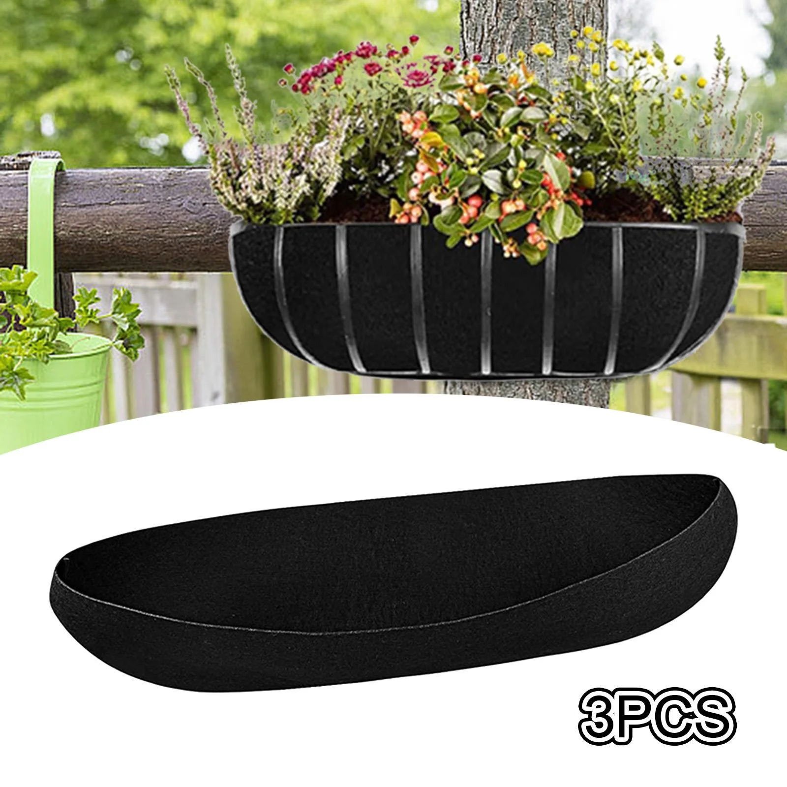 SunniMix 3Pcs Fabric Planter Basket Liners Flower Basket Liner Hanging Plant Liner for Wedding Parties Decor Accessories Durable Black 36inch