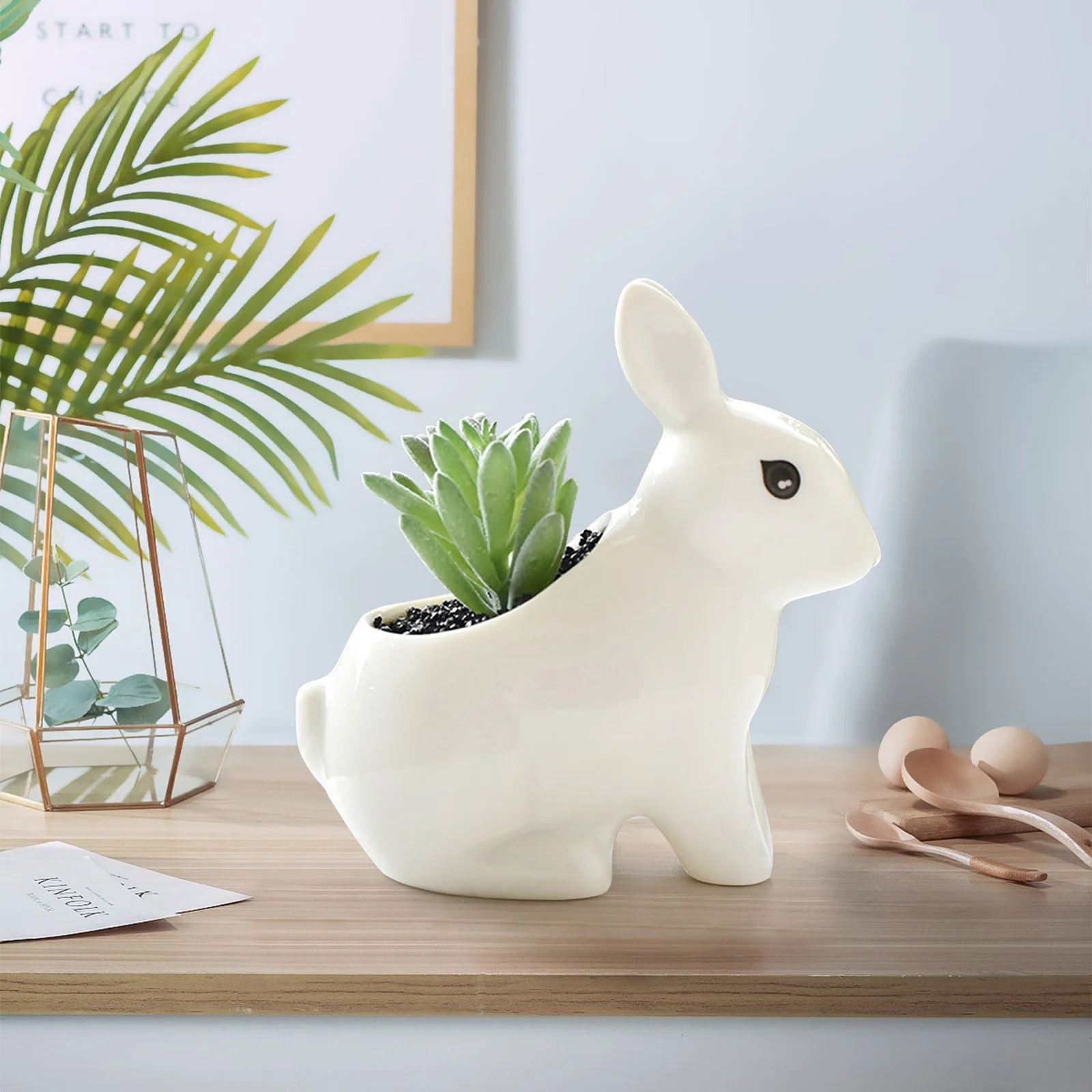 Lightning Deals Of Today, Decoration Outdoor Animal Flowerpot White Porcelain Pot Rabbit Flower Pot Indoor Outdoor Home Decor & Gifts