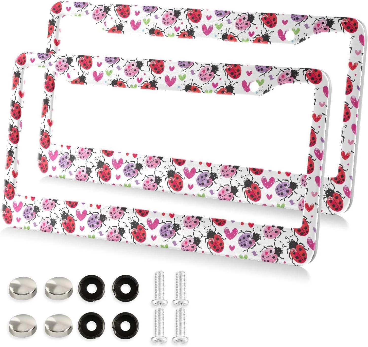 Coolnut Red Beetle Ladybug License Plate Frames 2 Packs,License Plate Covers,Universal Aluminum Tag Frame for Front and Rear Car Tags121 Home Decor