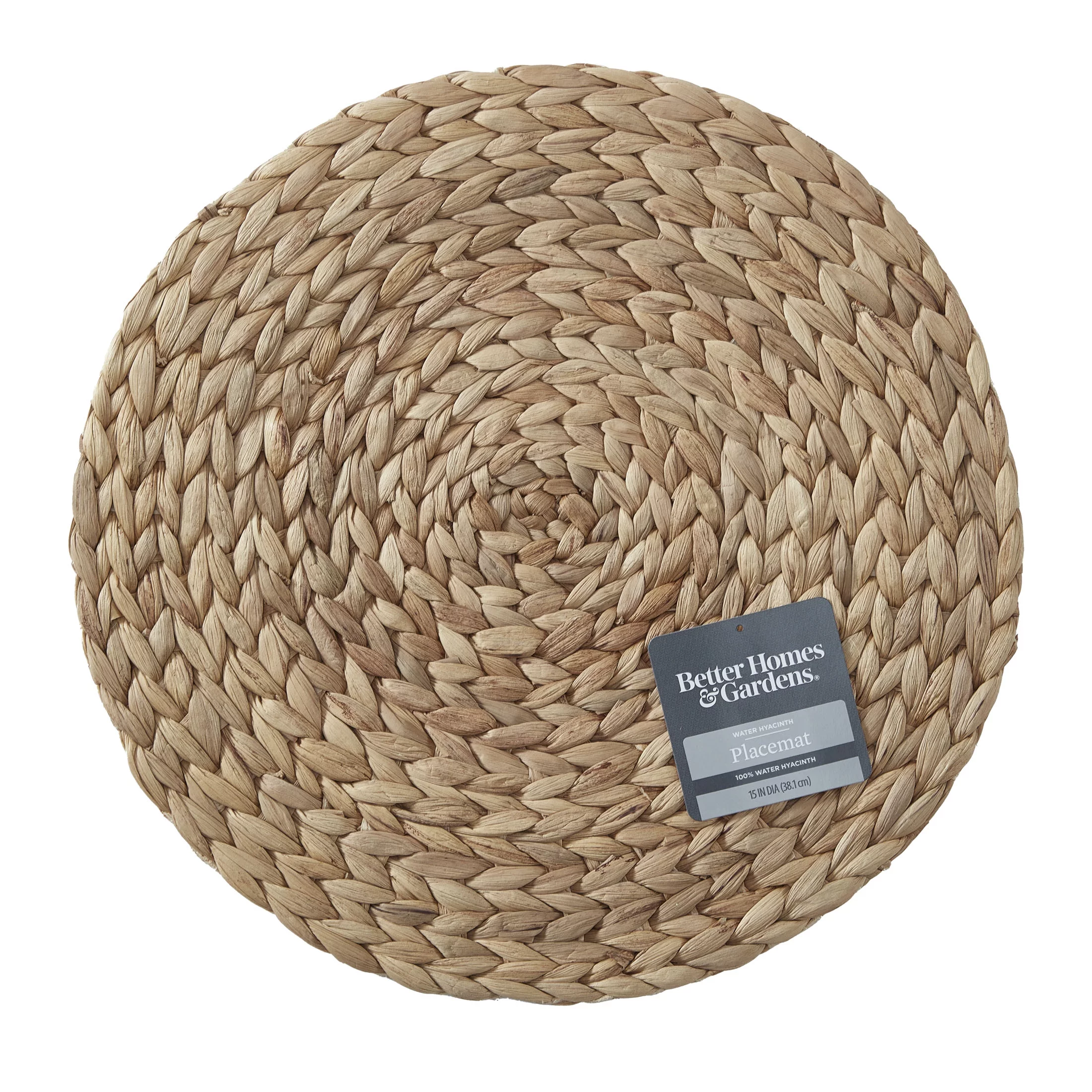 Better Homes & Gardens Round Natural Water Hyacinth Weave,Table Placemat, 15