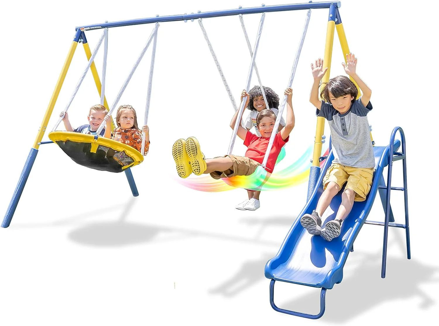 Starlight Metal Swing Set with LED Swings, Saucer Swing and 5ft Slide