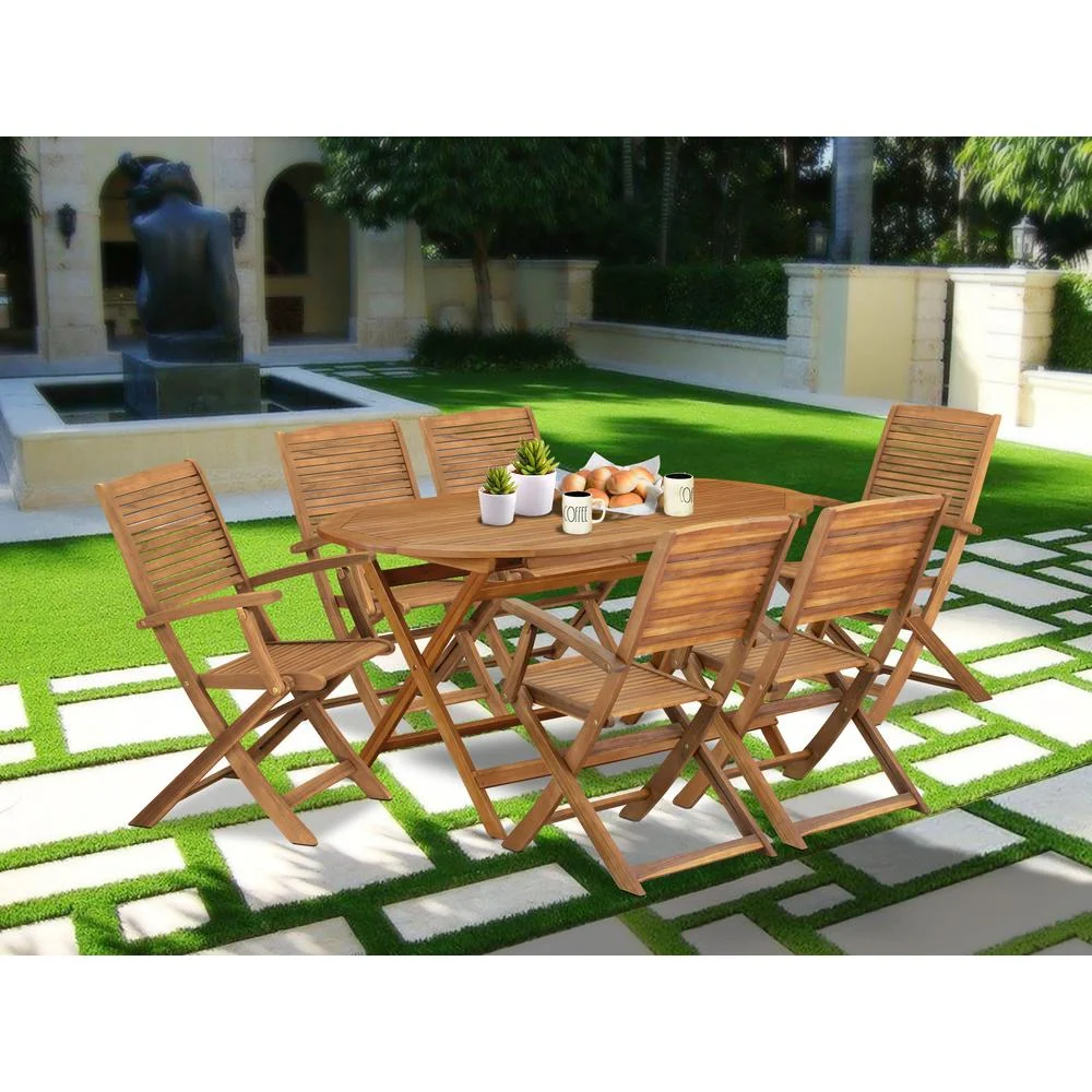 East West Furniture 7 Piece Patio Dining Set, 36x60, Natural Oil