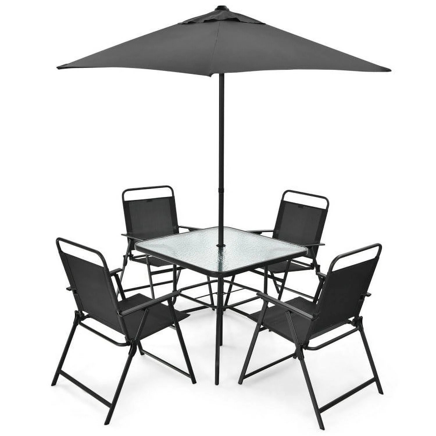 6-Piece Outdoor Patio Dining Set with Umbrella - 6 pieces - 9.5 - Experience stylish outdoor dining with shade and comfort!
