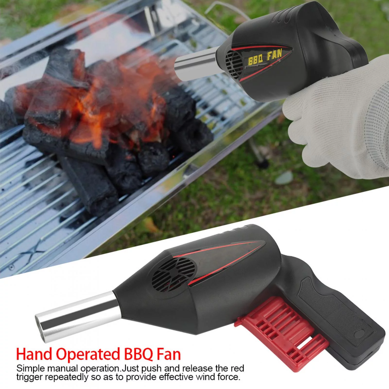 BLLBOO BBQ Fan -Portable Manual Operated BBQ Fan Air Blower for Outdoor Camping Picnic Grill Barbecue Tool