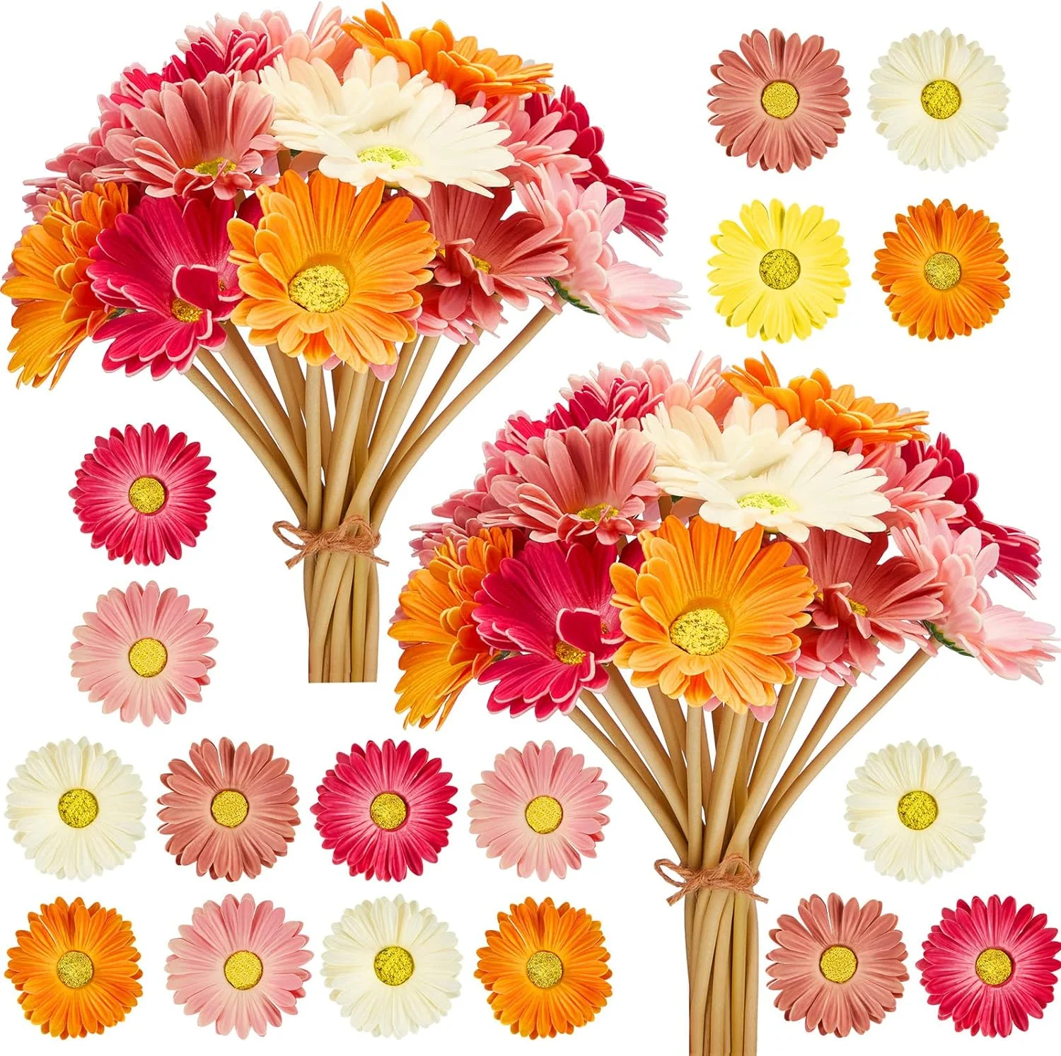 Artificial Gerbera Daisies Flowers Fake Daisy Faux Flowers Bouquet 15 Inch for Wedding Bridal Bouquet Party Home Kitchen (White, Pink, Yellow, Orange, Rose, Coral,36 Pieces)