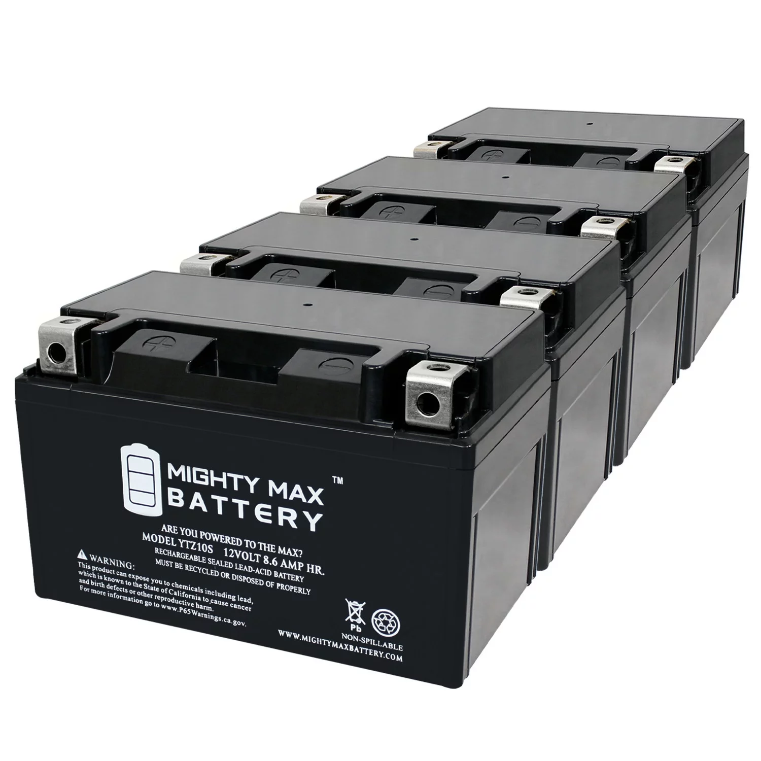 YTZ10S 12V 8.6AH Replacement Battery compatible with ATV Snowmobile Mowers PWC Watercraft - 4 Pack