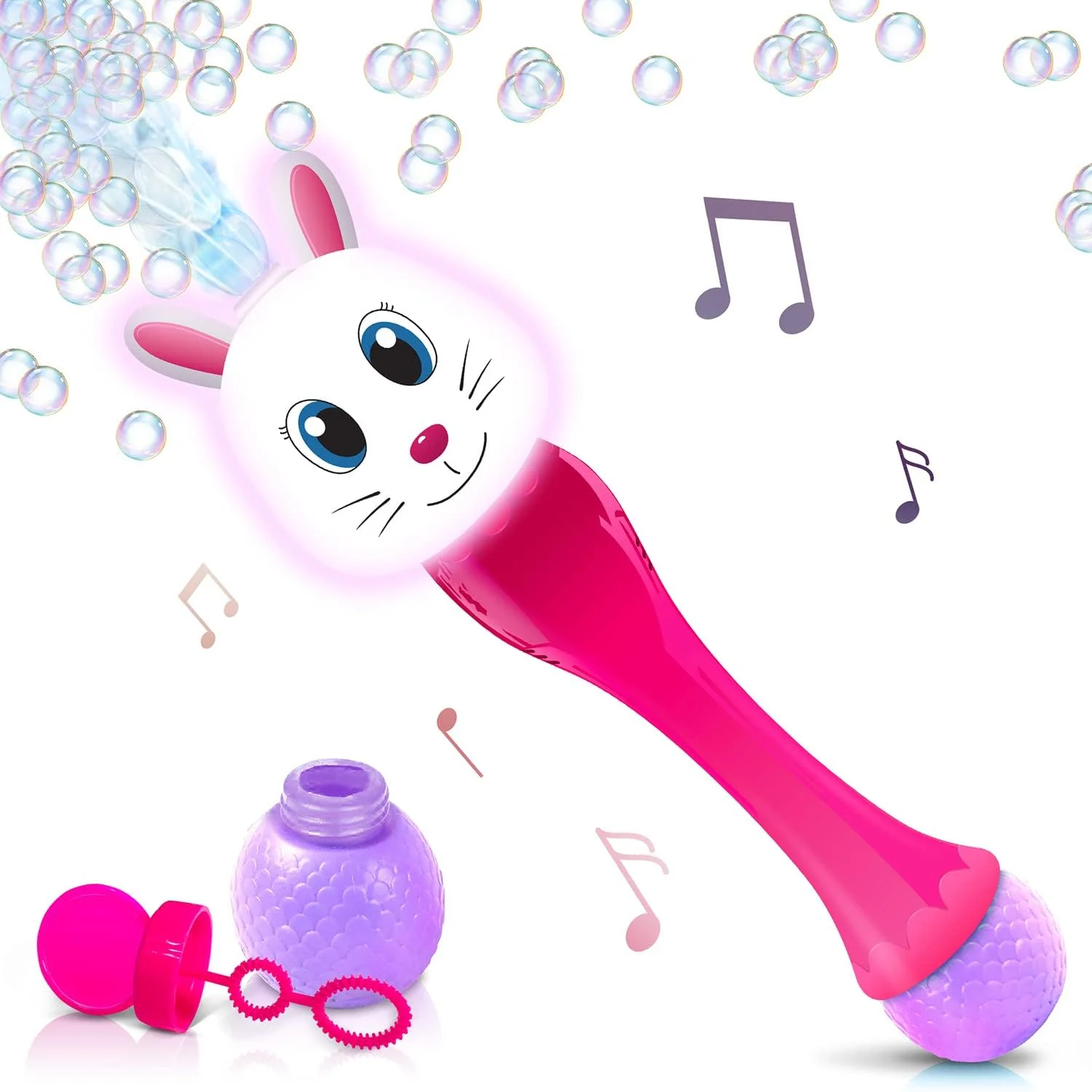 Easter Bunny Light Up Toy Bubble Wand, 14 Inch Bubble Blower with Lights and Sound Effects Sensory Toy for Kids - Easter Basket Stuffers