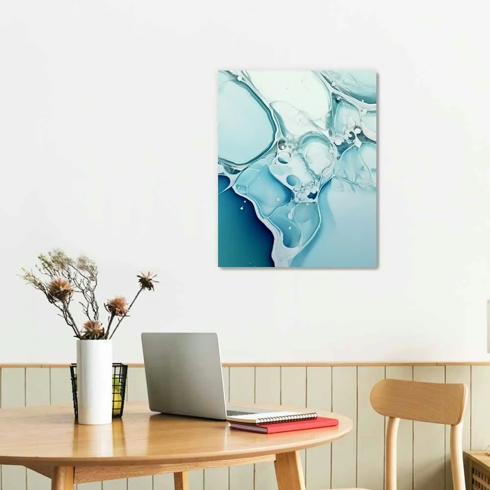 Creowell Canvas Print Wall Art Watercolor for Bedroom, Canvas Print Painting Picture Framed Artwork for Bathroom Living Room Office Ready to Hang 16x20 inch, Abstract Marbling Teal Aqua Gradient