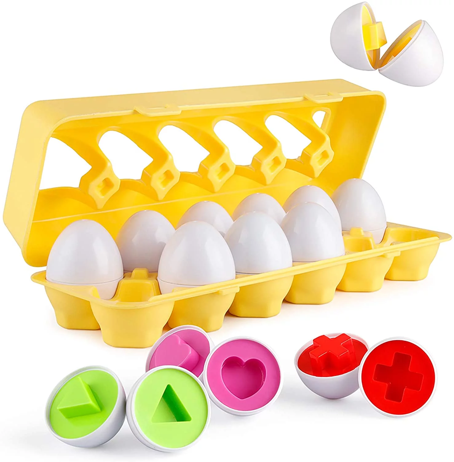 Matching Eggs 12 pcs Set Color & Shape Recoginition Sorter Puzzle for Easter Travel Bingo Game Early Learning Educational Fine Motor Skill Montessori Gift for Year Old Kids