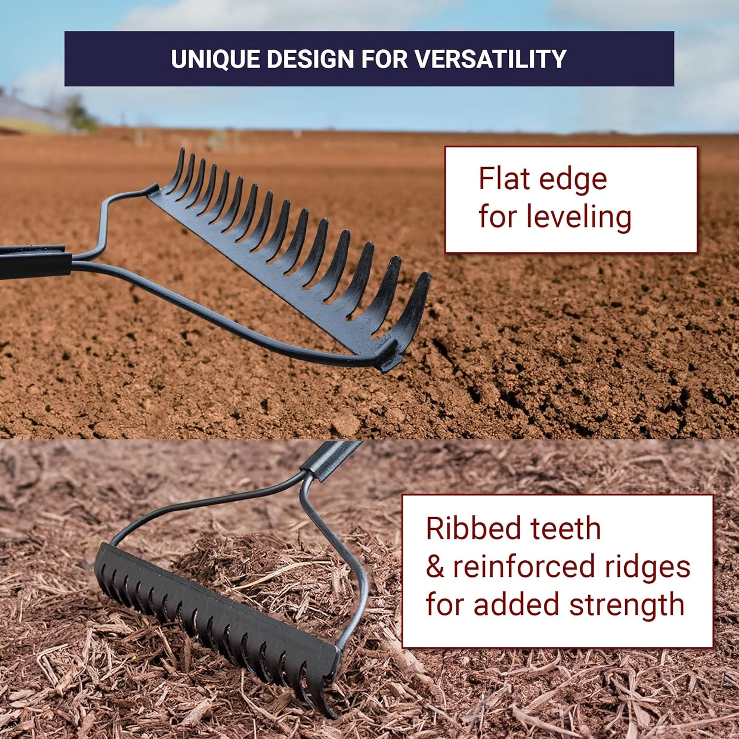 92309 12-Gauge 16-Inch Bow Rake with Fiberglass Handle and 16 Steel Tines, 58-Inch