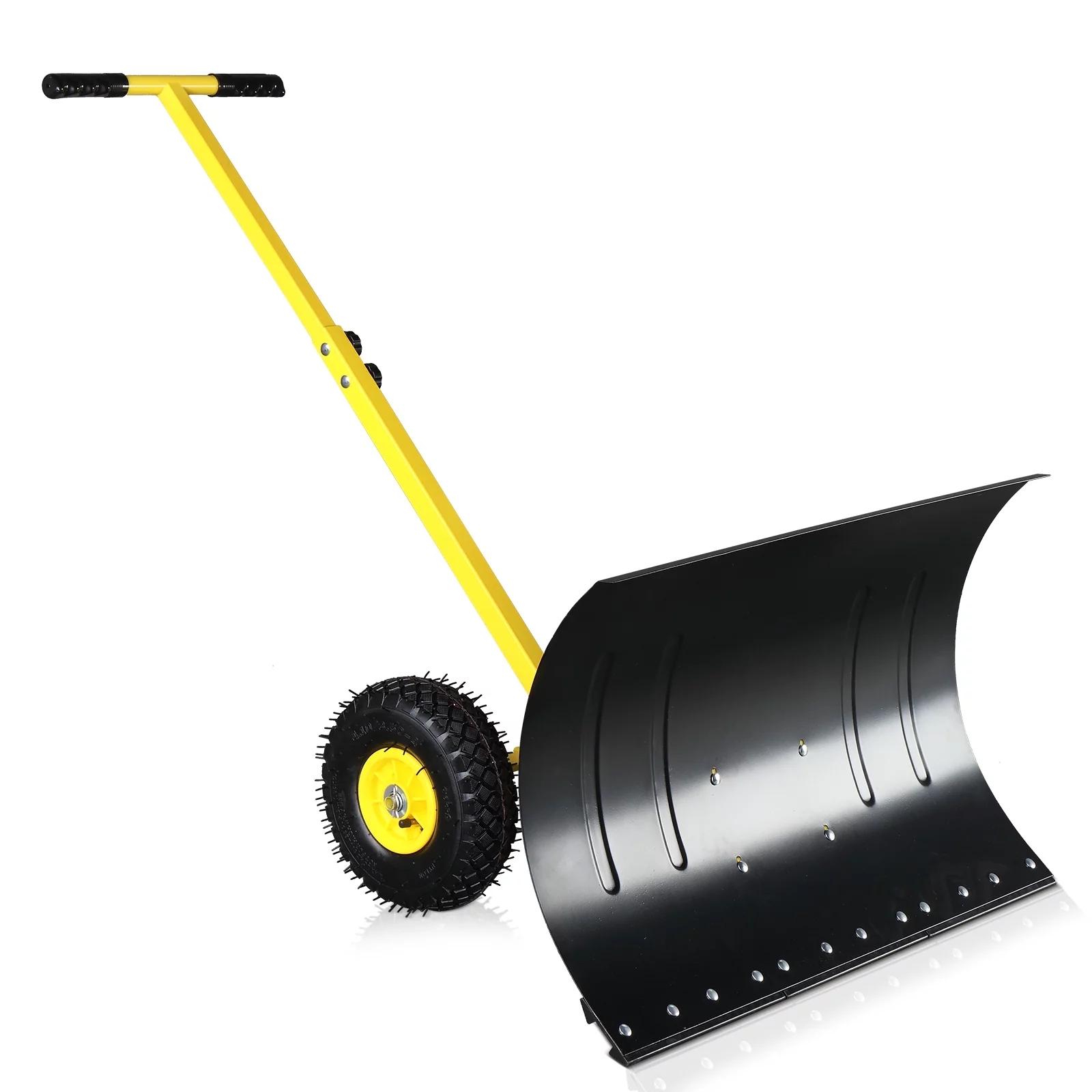 Long Snow Plow Shovel Angle & Height Adjustable Padded Handle Efficient Snow Clean Tool for Driveway or Pavement Yellow