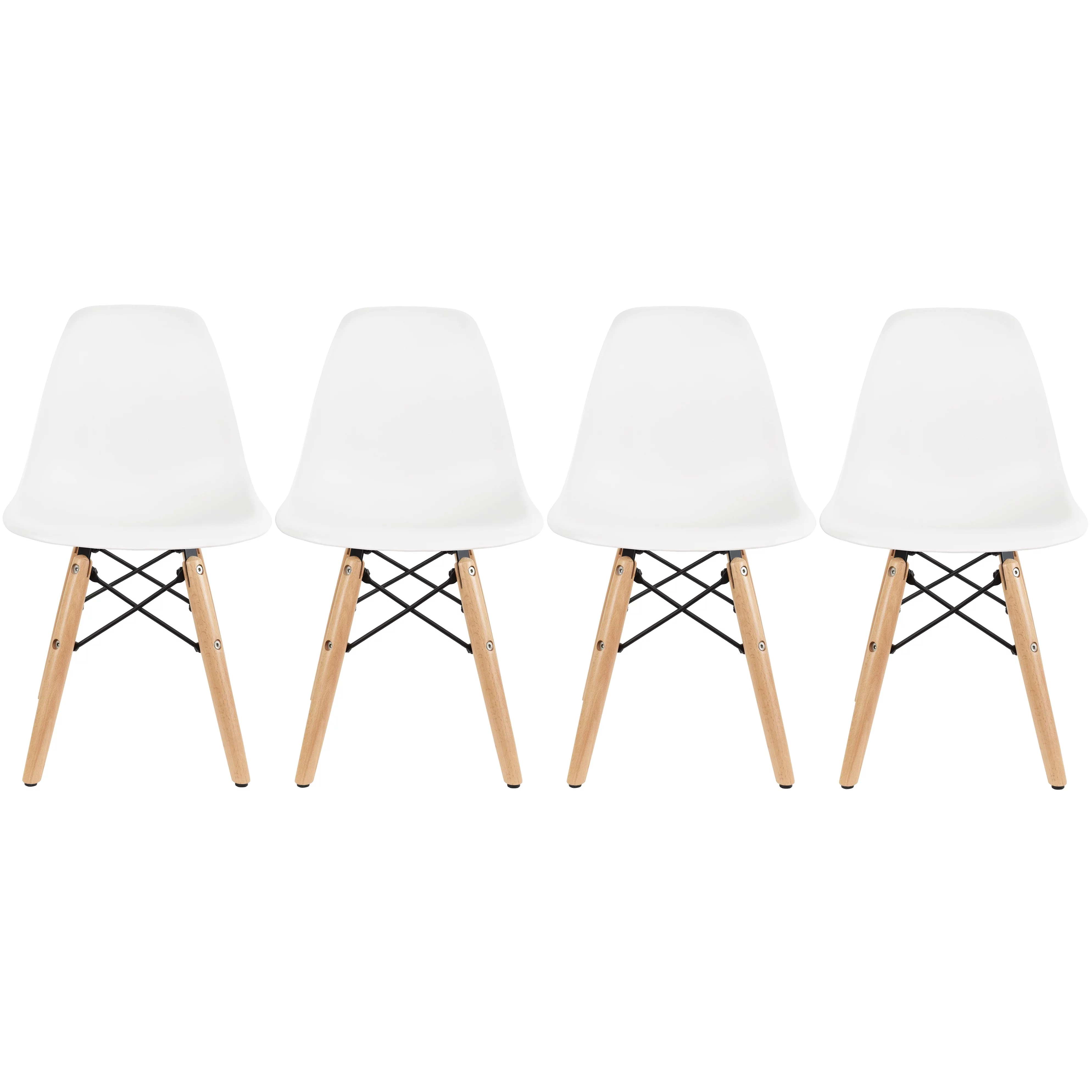 2xhome Set of 2 Kids Size Plastic Toddler Chairs with Natural Wooden Dowel Legs, White
