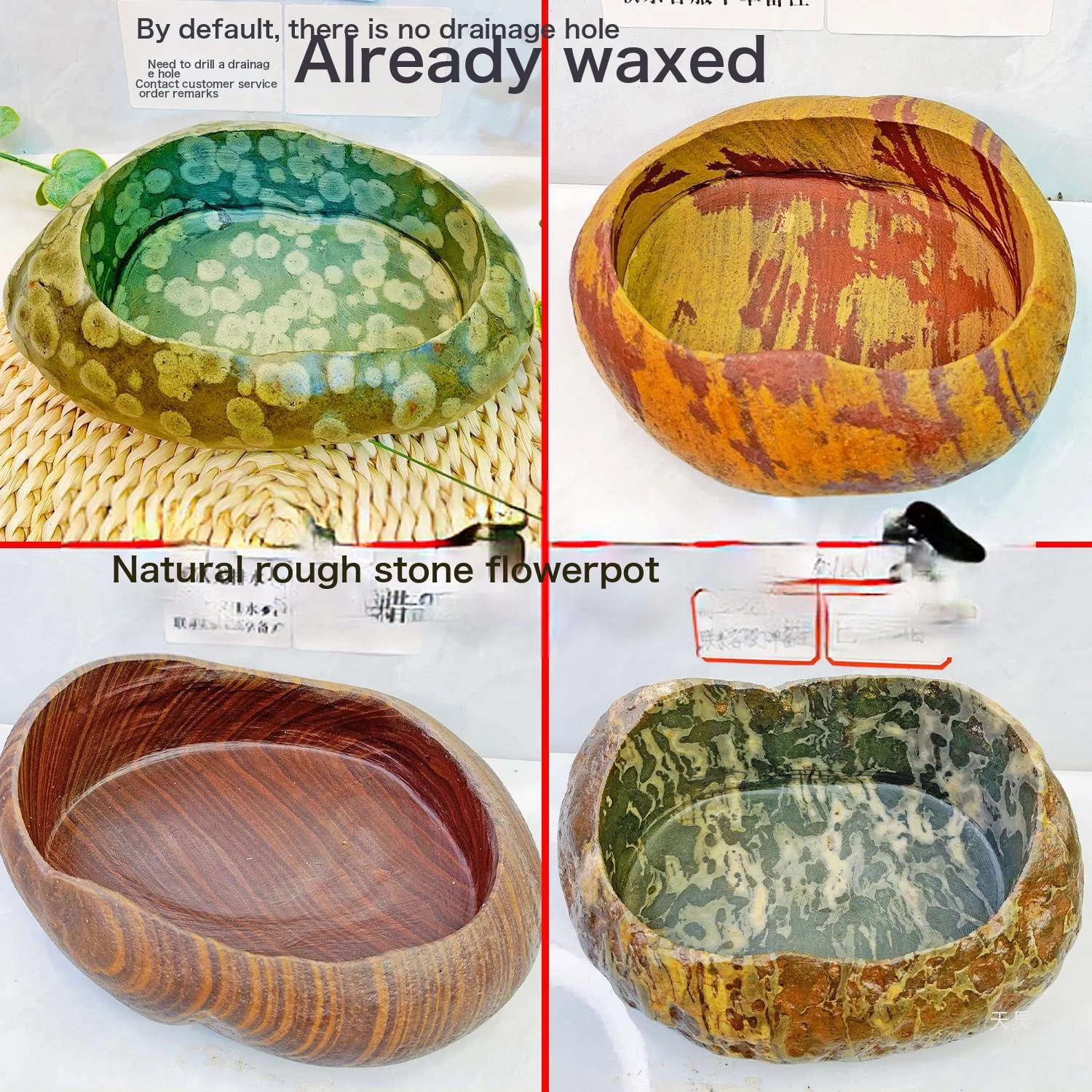 Fat Pebble Flower Pot Natural Stone Pupa Plant Succulent Retro Bonsai Ornaments Non -Hydraulic Ceramic Flower Pot Fish Tank No Drain Holes Medium [Outer Diameter 13-16Cm]-Stone