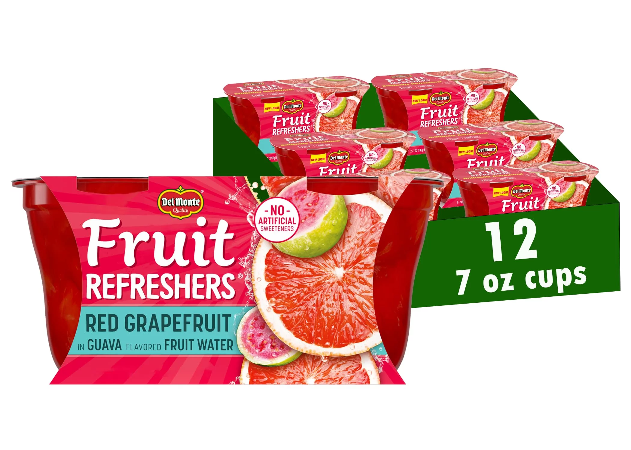 Del Monte Refreshers Red Grapefruit In Guava Fruit Water Cups, 7 Ounce (2 Count Per Pack, Pack Of 6)