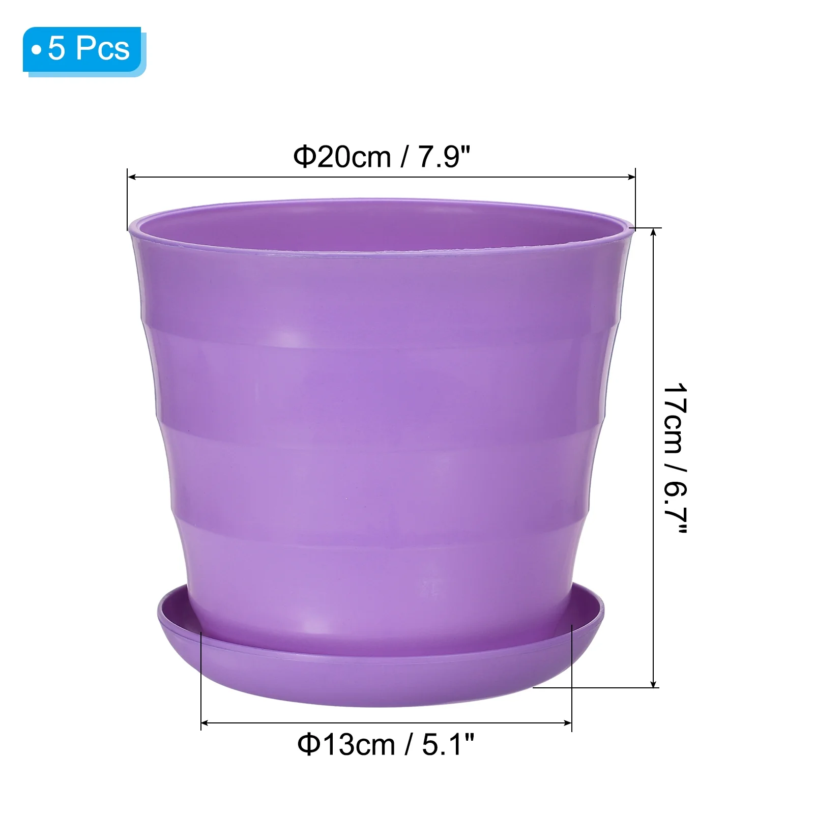 Uxcell 8 Inch Plastic Plant Pots Flower Planters with Drainage Holes and Tray, Purple 5 Pack