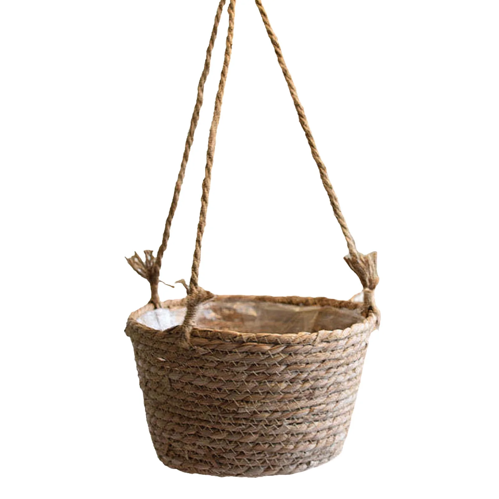 Hand Woven Knitted Straw Rope Hanging Planter Baskets Flower Pot Holder Containers Storage Organizer Hanging Pots For Indoor Utility Tool