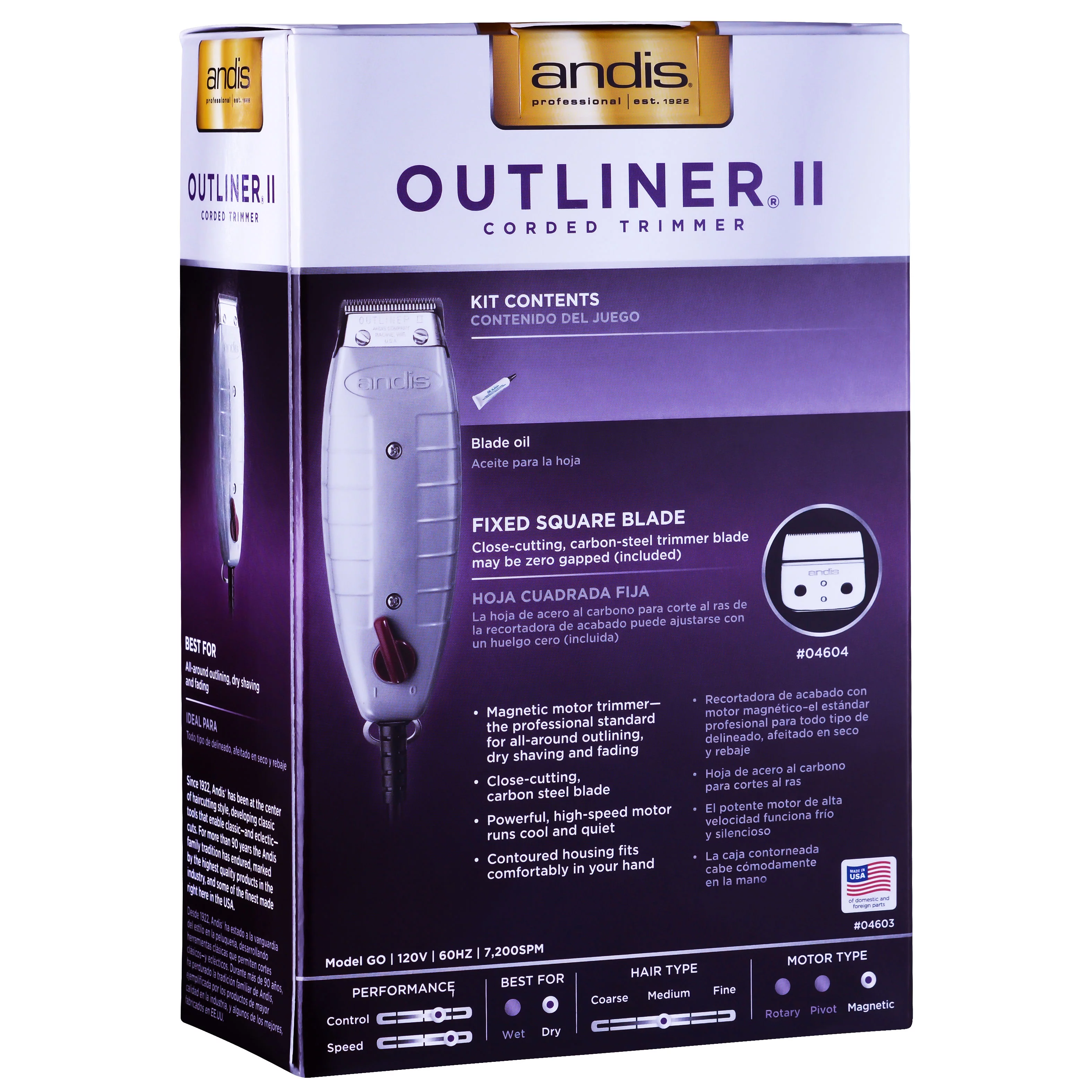 Andis Professional Outliner II Personal Trimmer, Gray (04603) with a BeauWis Blade Brush