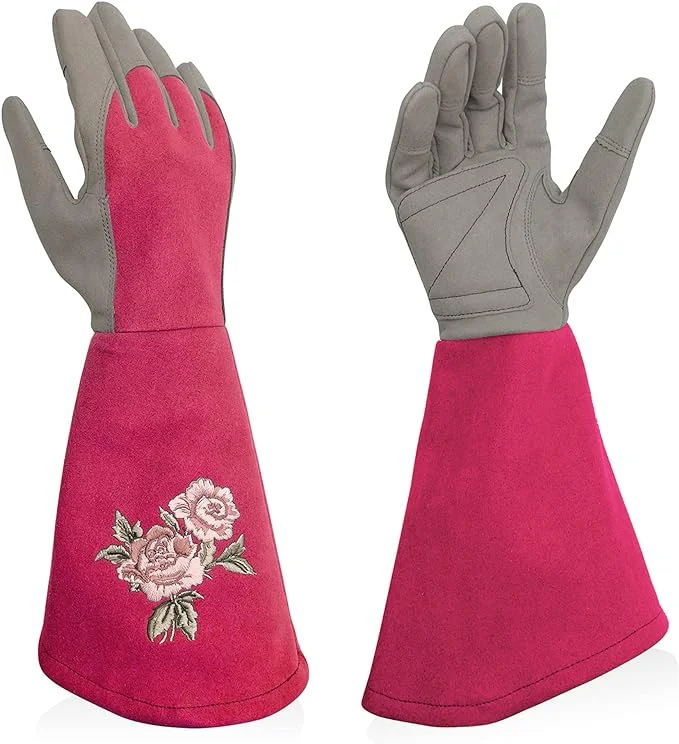 Intra-FIT Rose Pruning Gloves Thorn Proof, Embroidery Leather Gardening Gloves with Extra Long Forearm Protection