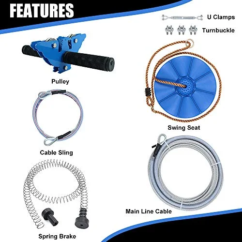 X XBEN Zip line Kits for Backyard 98 ft, Zip Lines for Kid and Adult, Swing Set Accessories