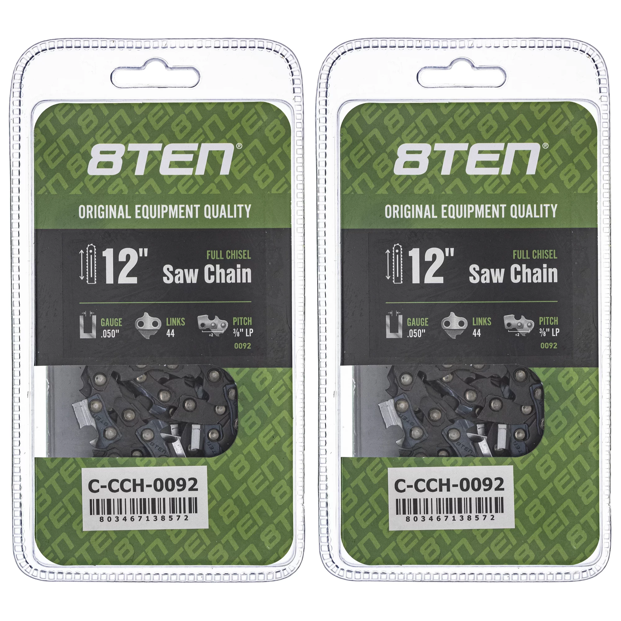 Full Chisel Chainsaw Chain 12 inch .050 3/8 LP 44DL Stihl Husqvarna 2 Pack 810-CCC2214H