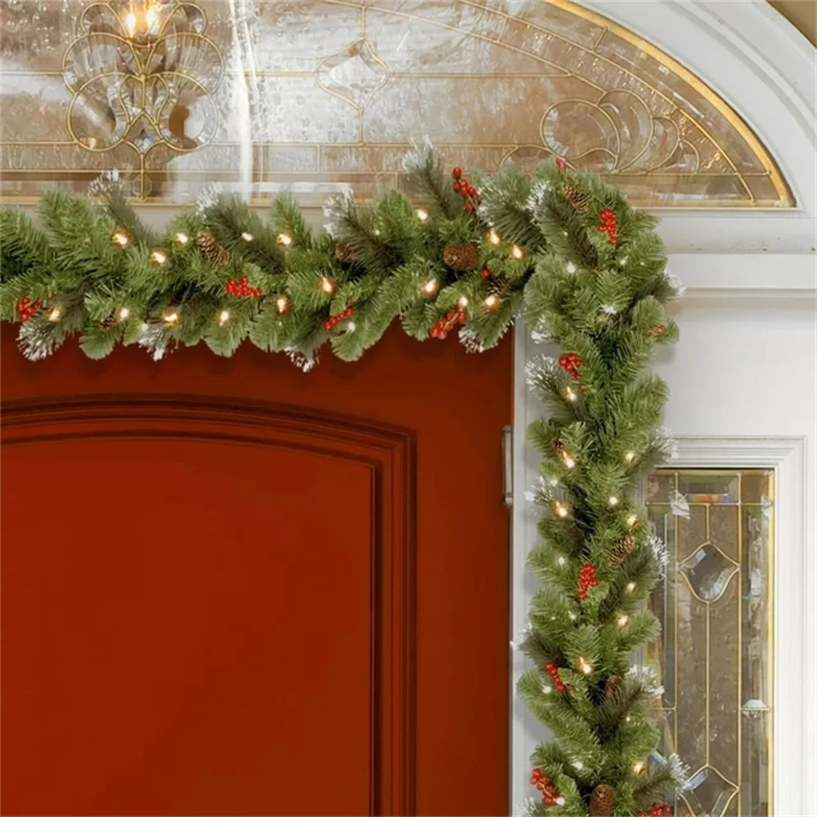 Bnnlsa Wreath Pre Lit Artificial Christmas Garland Green Crestwood Spruce White Lights Decorated with Berry Clusters Plug In Christmas Collection 9 Feet