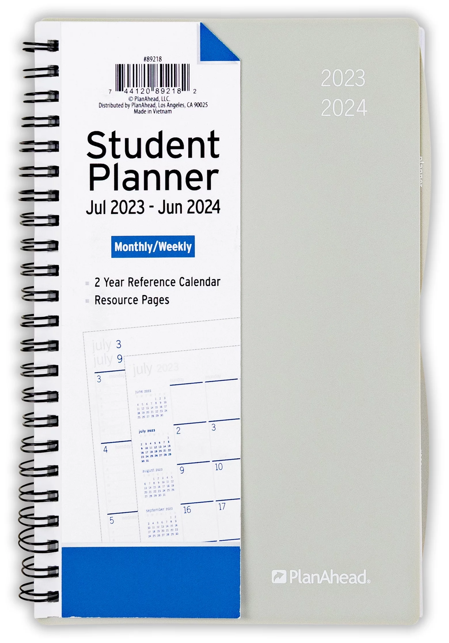 PlanAhead Weekly/Monthly Student Planner, July 2023 - June 2024 (5.5 x 8) Gray