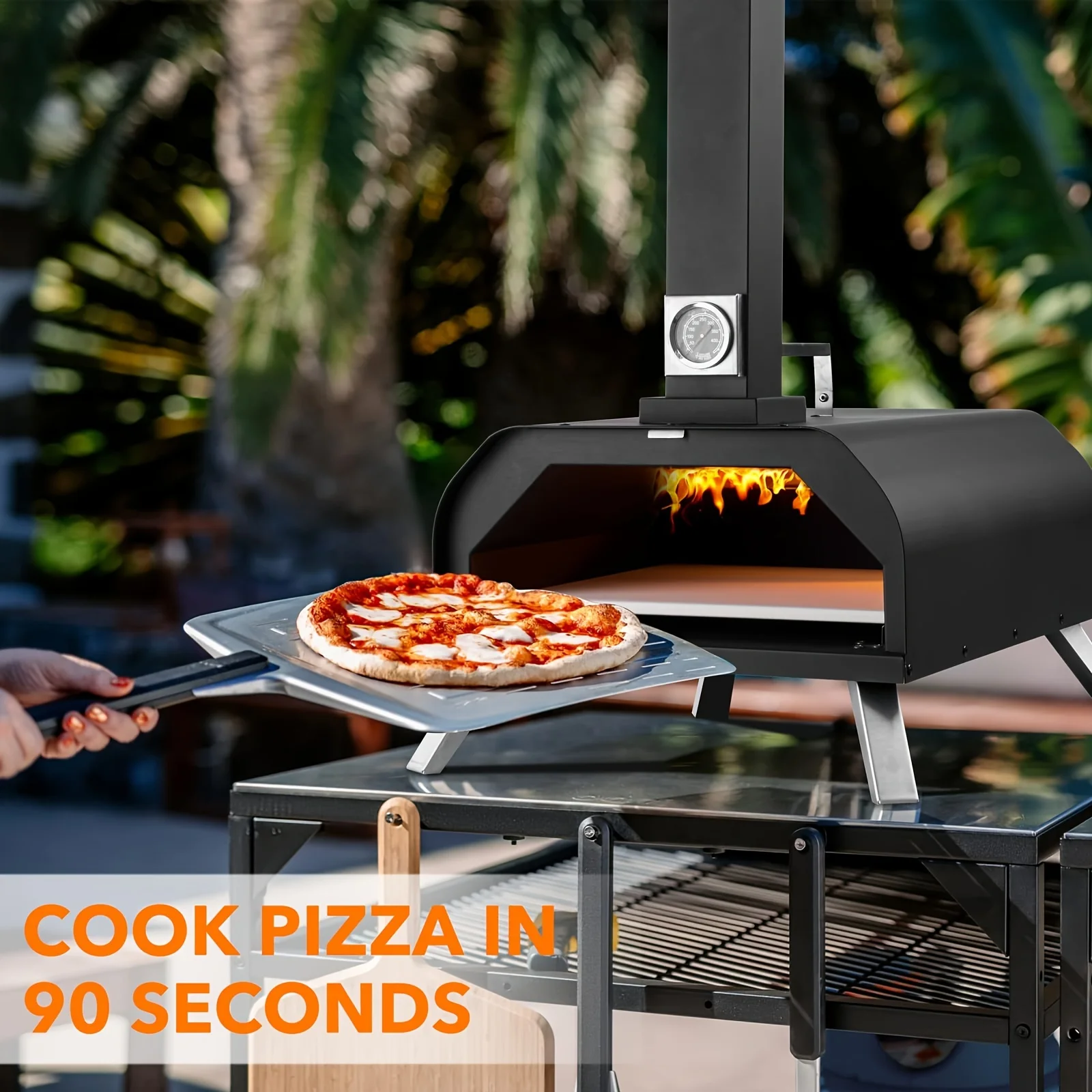 RHYFJJUI2 1PC 13 inch Outdoor Pizza Oven, Wood Pellet Burning Pizza Oven with Thermometer, Multipurpose Portable Pizza Oven for Backyard, Patio Wood Burning Fire Pit,