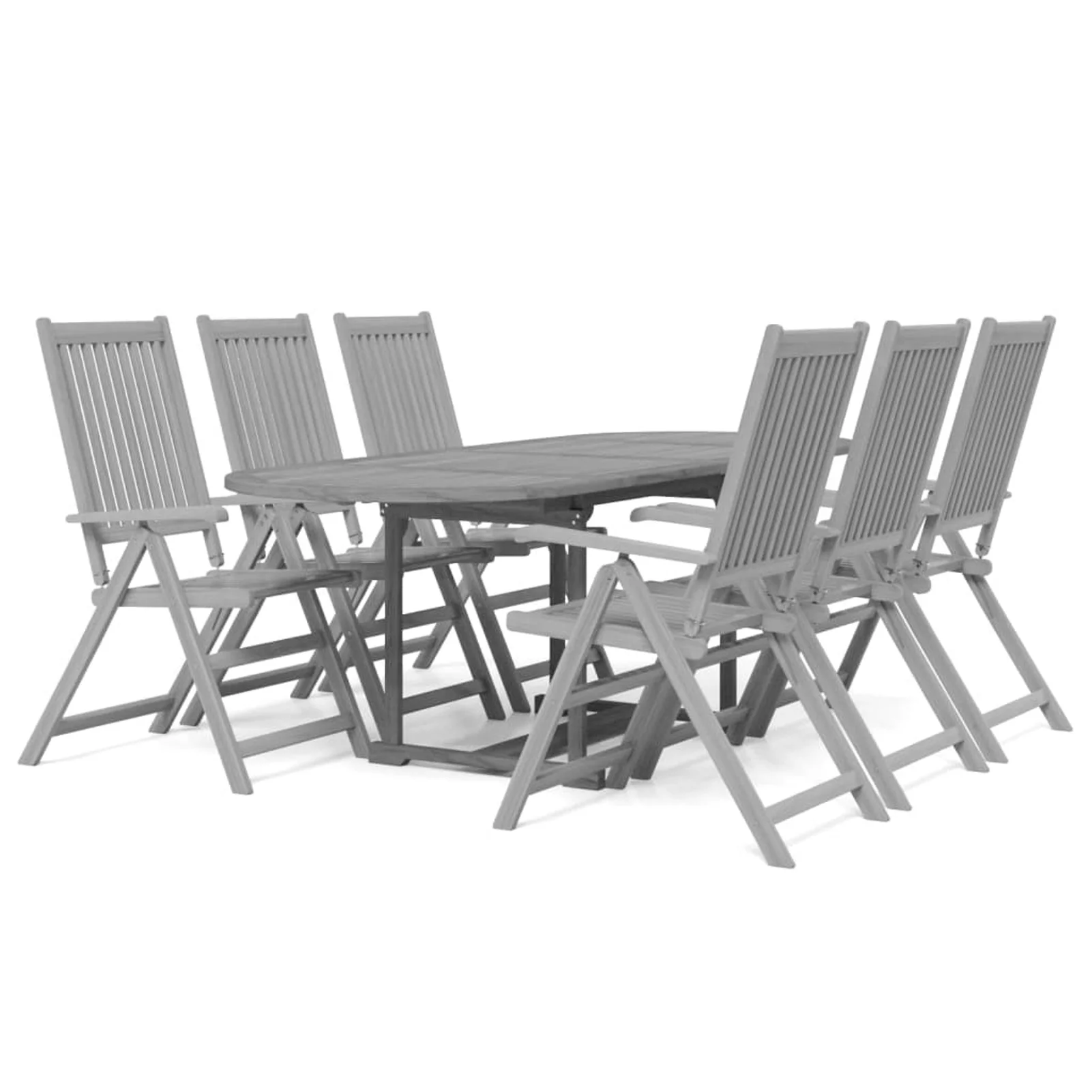 Anself 7 Piece Outdoor Dining Set Gray Acacia Wood Extendable Table and Backrest Adjustable 6 Garden Chairs for Patio, Lawn, Courtyard, Terrace