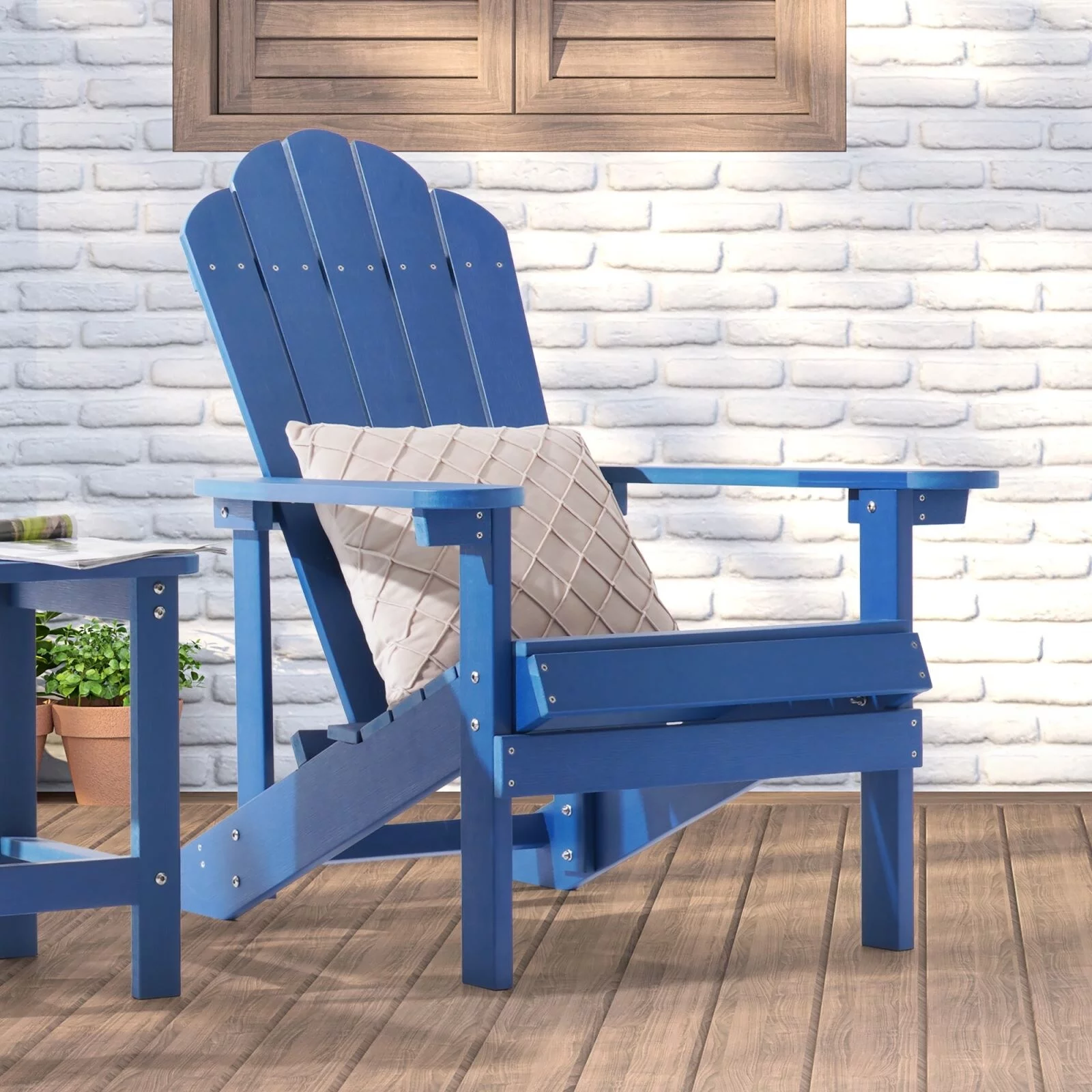 BONOSUKI Outdoor Faux Wood HIPS  Patio Adirondack Chair Royal Blue