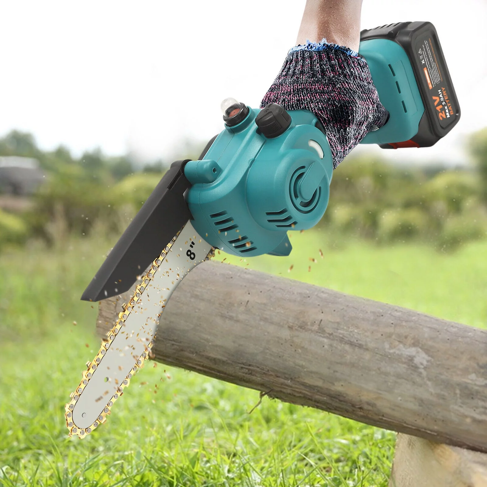Miumaeov 8 inch Electric Mini Chainsaw One-Handed Portable Cordless Chain Saw Wood Cutter W/2 Battery 3000RPM