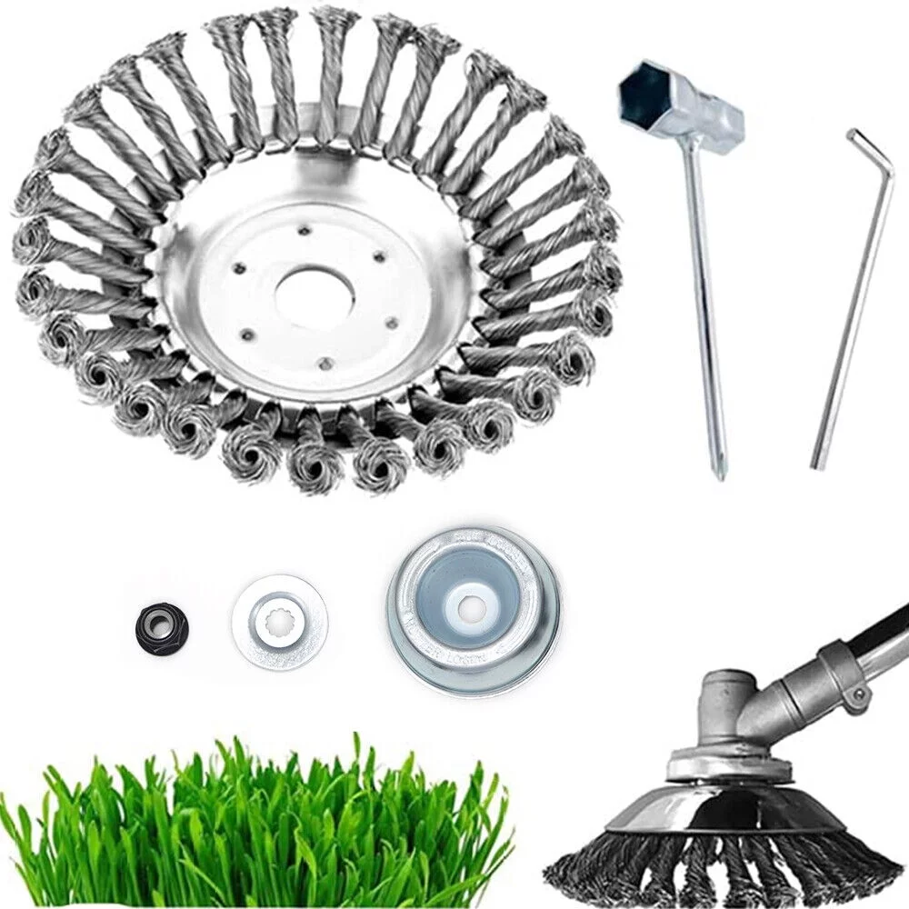 Onemayship Premium Steel Wire Brush Silver 8-inch Aluminum-Copper Blend Durable with Long Lifespan Complete Set for Grass Trimmer Head