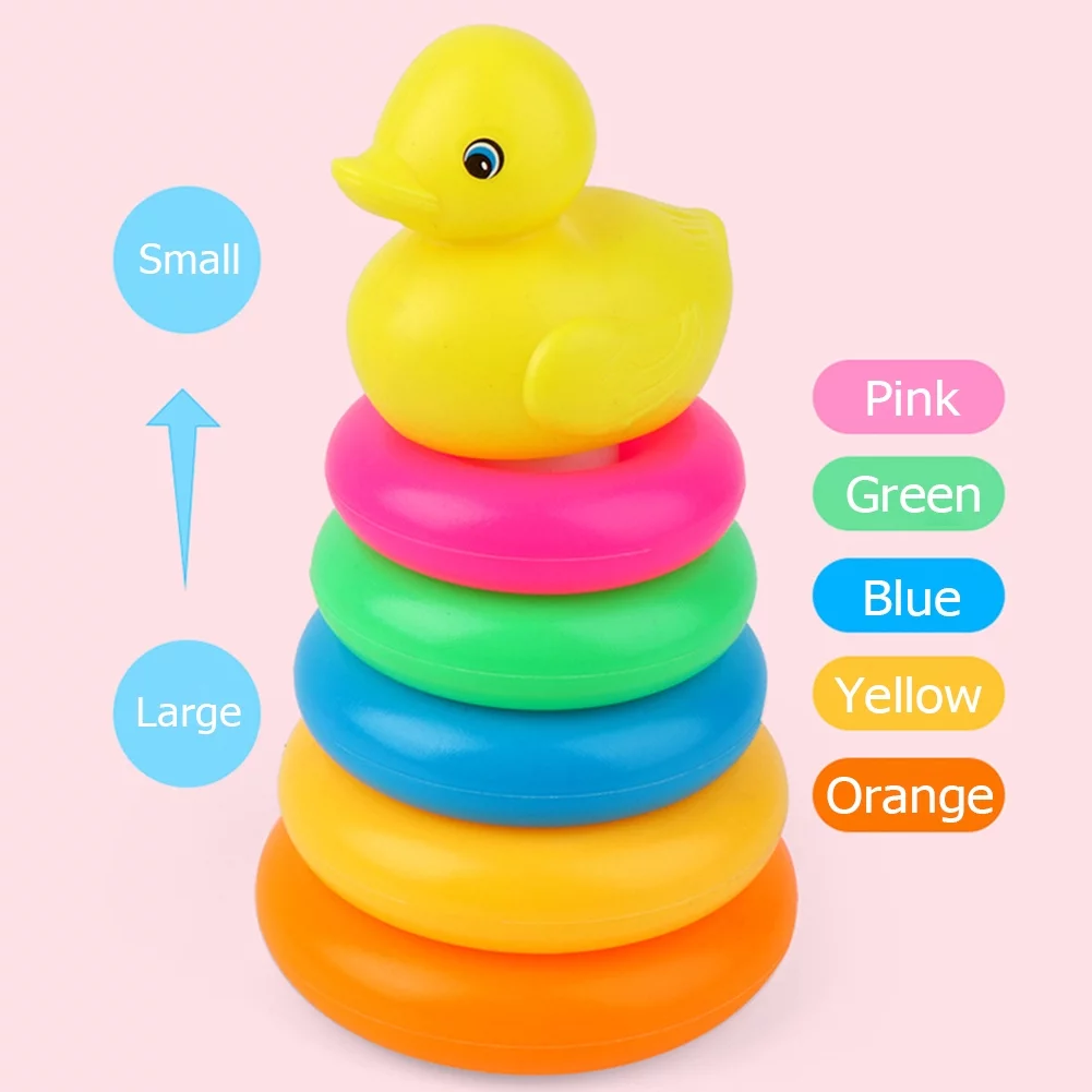 Early Educational Rainbow Tower Stack Circle Duck Ring Puzzle Pyramid (A)