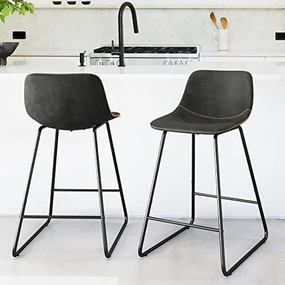 LNSETGC Centiar Faux Leather Indoor Kitchen Dining Chair Set of 4 Comfortable Farmhouse Chairs With Metal Legs  Modern Industrial Upholstered Chairs Suitable For Home  Bistro Coffee Shop