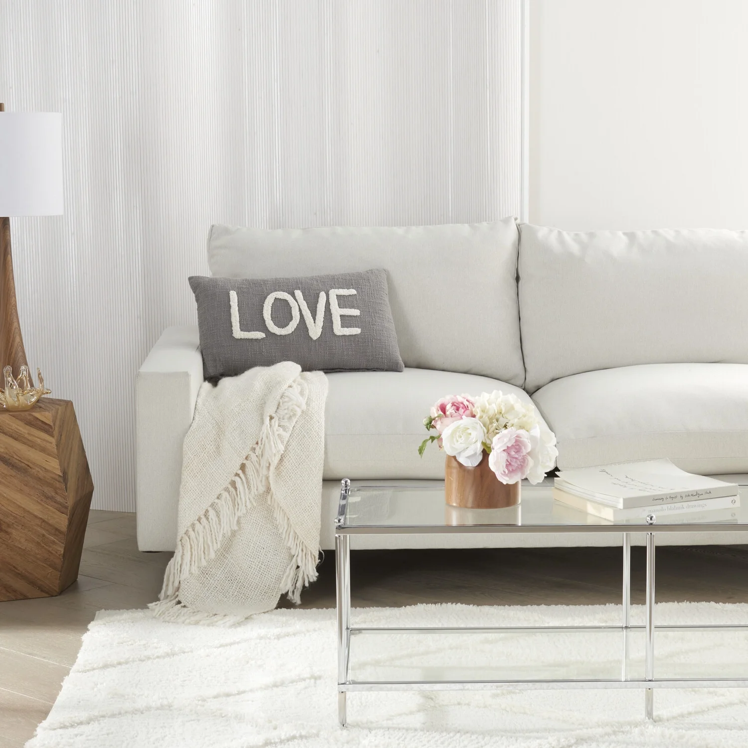 Mina Victory Life Styles Tufted Love Modern Cotton Throw Pillow in Gray