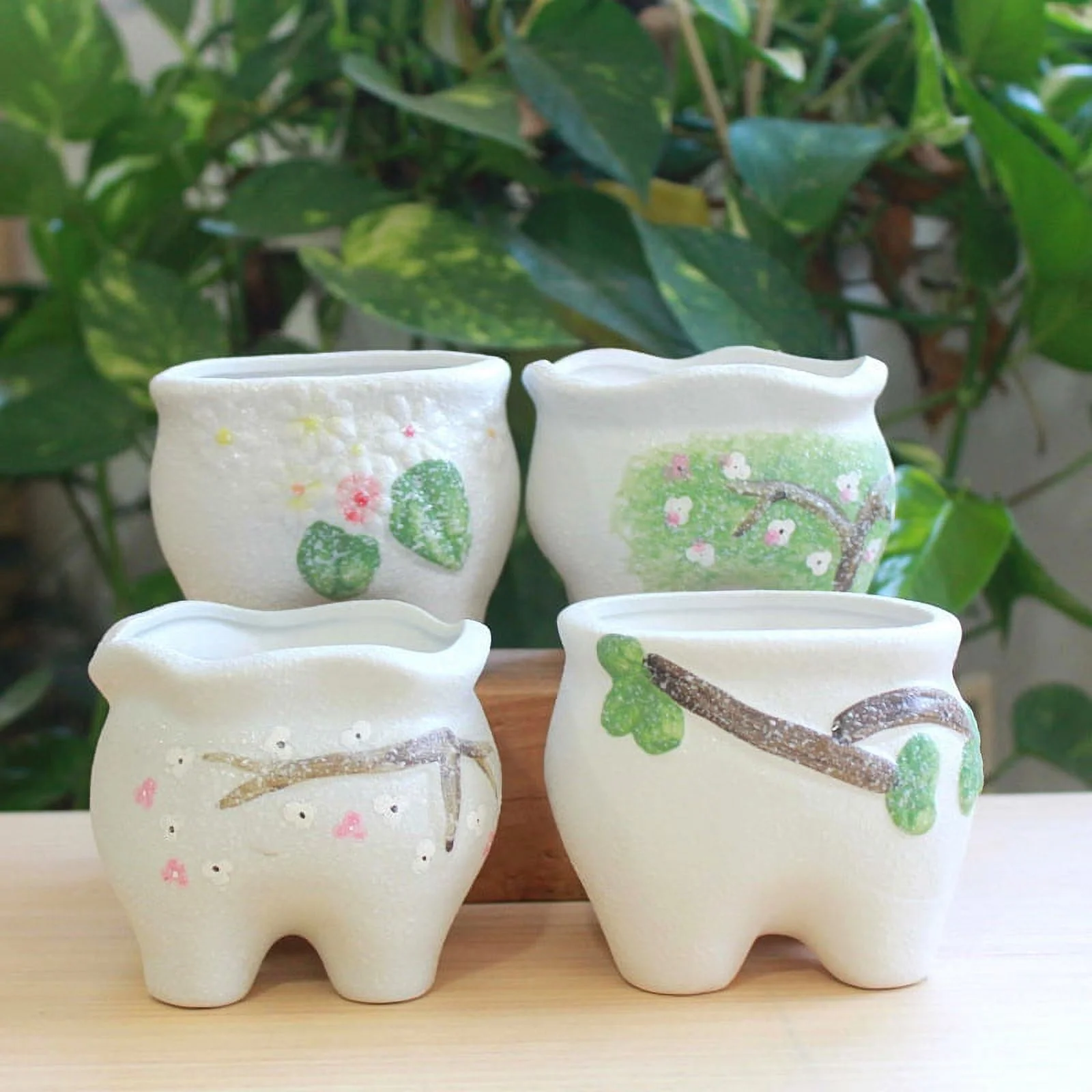 Snowflake Glaze Ceramic Succulent Planter - Nordic Style Rabbit Flower Pot - Ceramic Desktop Planter