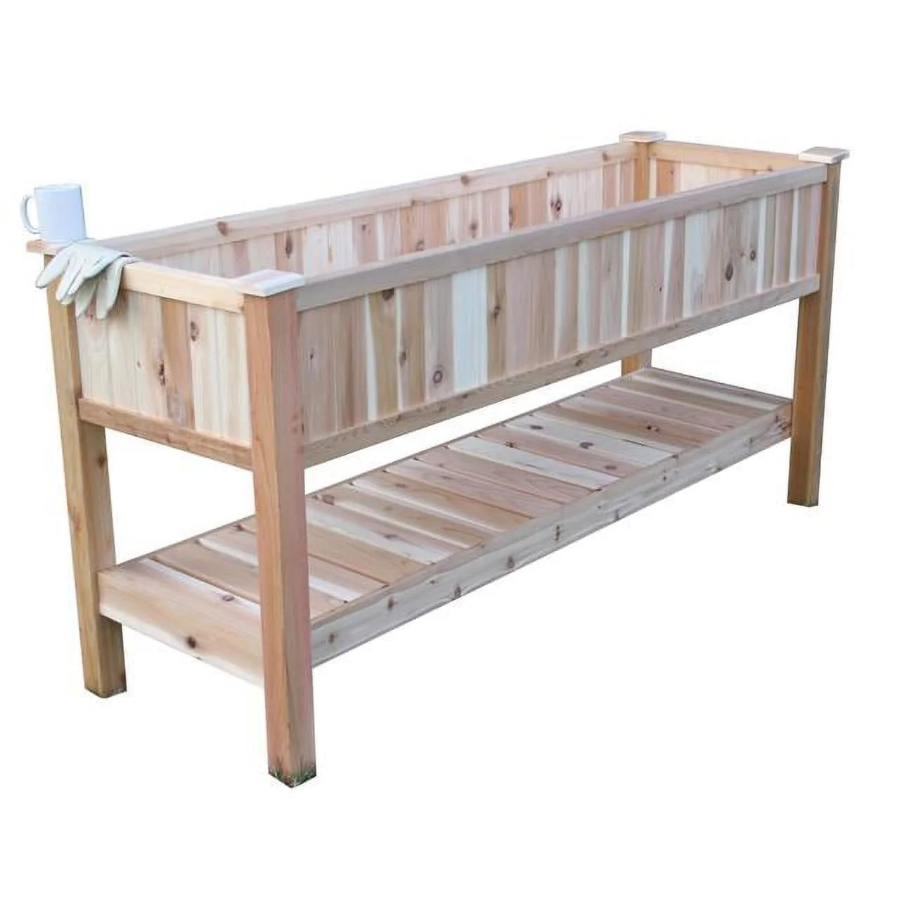 Pharmtec  Cedar Raised Container Garden Planter with Bottom Shelf - Large