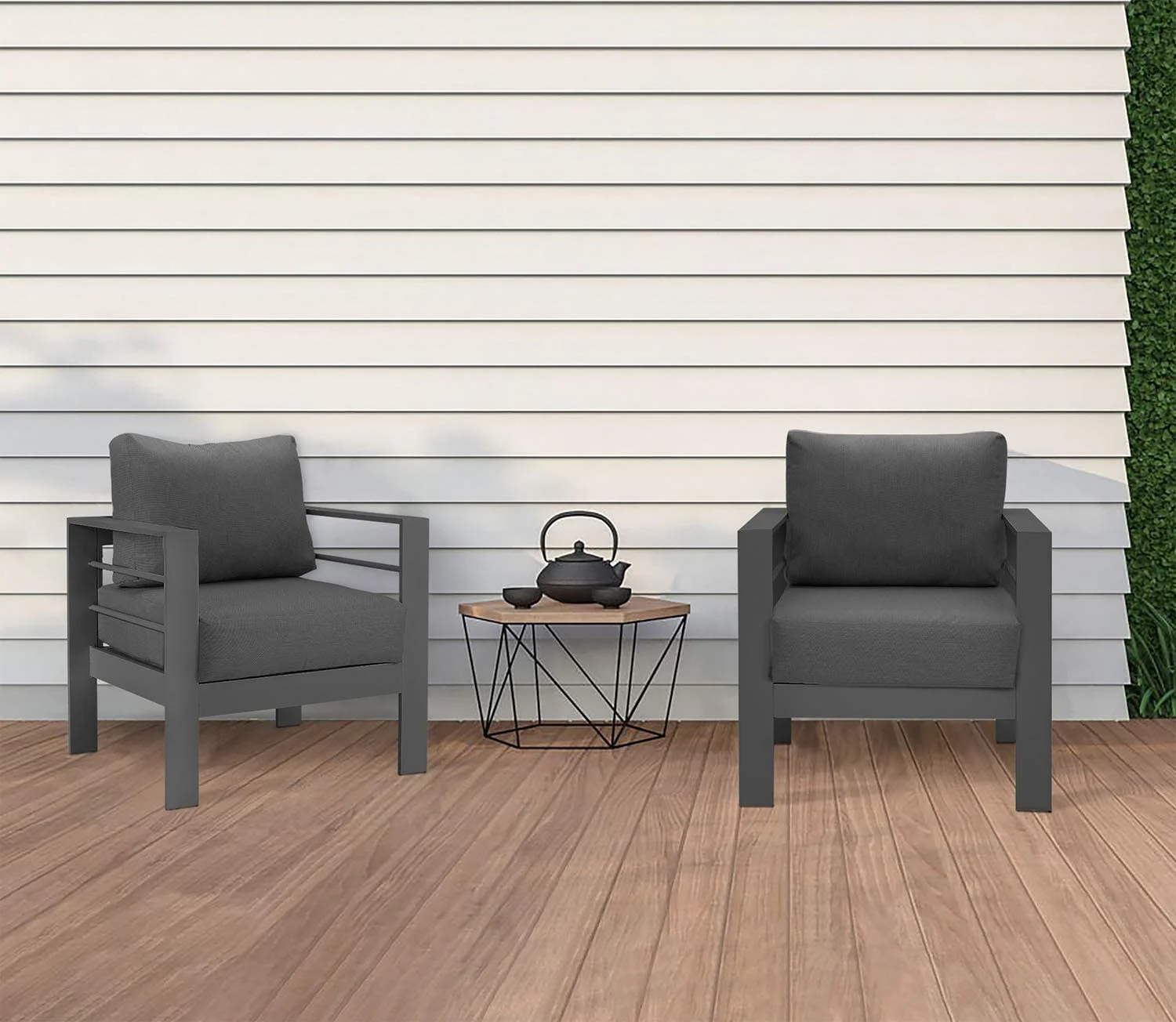 Aluminum Patio Furniture Set 5 Pieces Modern Outdoor Conversation Set Sectional Sofa with Upgrade Cushion and Coffee Table Grey