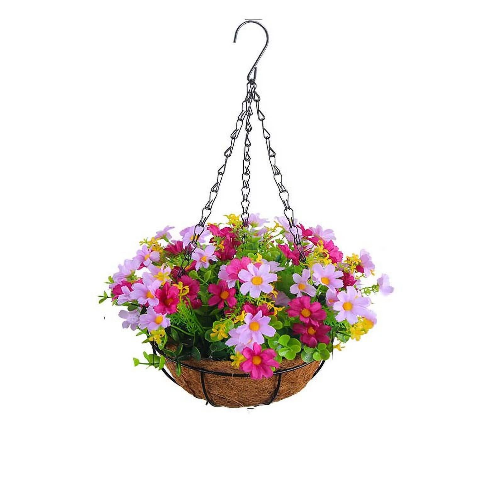 Yeetfub Outdoor Hanging Flowers With Basket Hanger Artificial Flowers Faux Plastic Greenery For Indoor Garden Porch Window Box Home Wedding Decor
