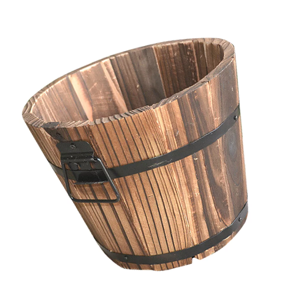 New Wooden Flower Pot Flat Edge Garden Decor Succulent Plants Flower Barrels Decorations 12*9*10cm