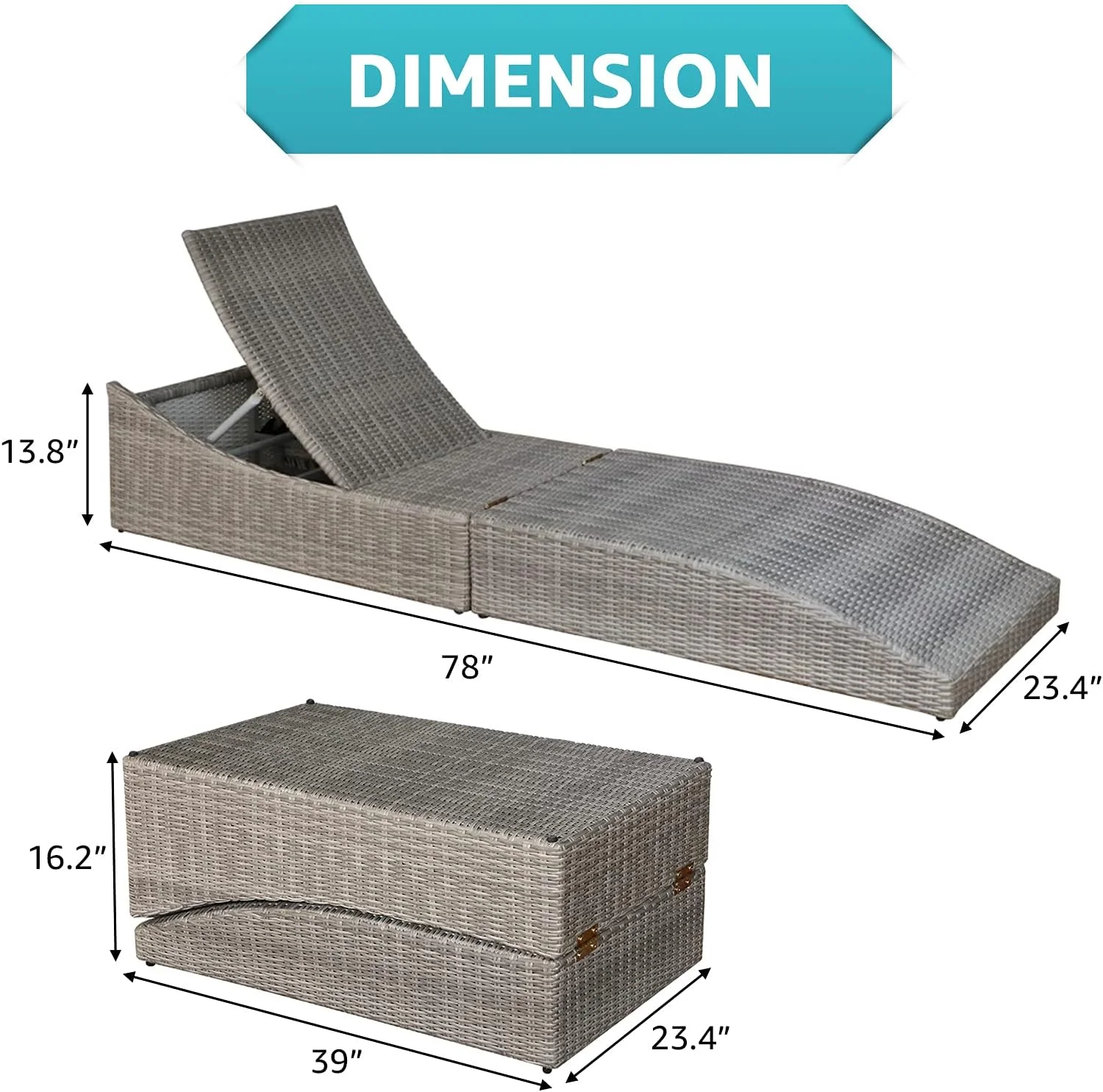 Folding Pool Lounge Chair Set Of 2 Outdoor Adjustable Chaise Lounge Chair, Fully Assembled, Patio Reclining Sun Lounger, Gray