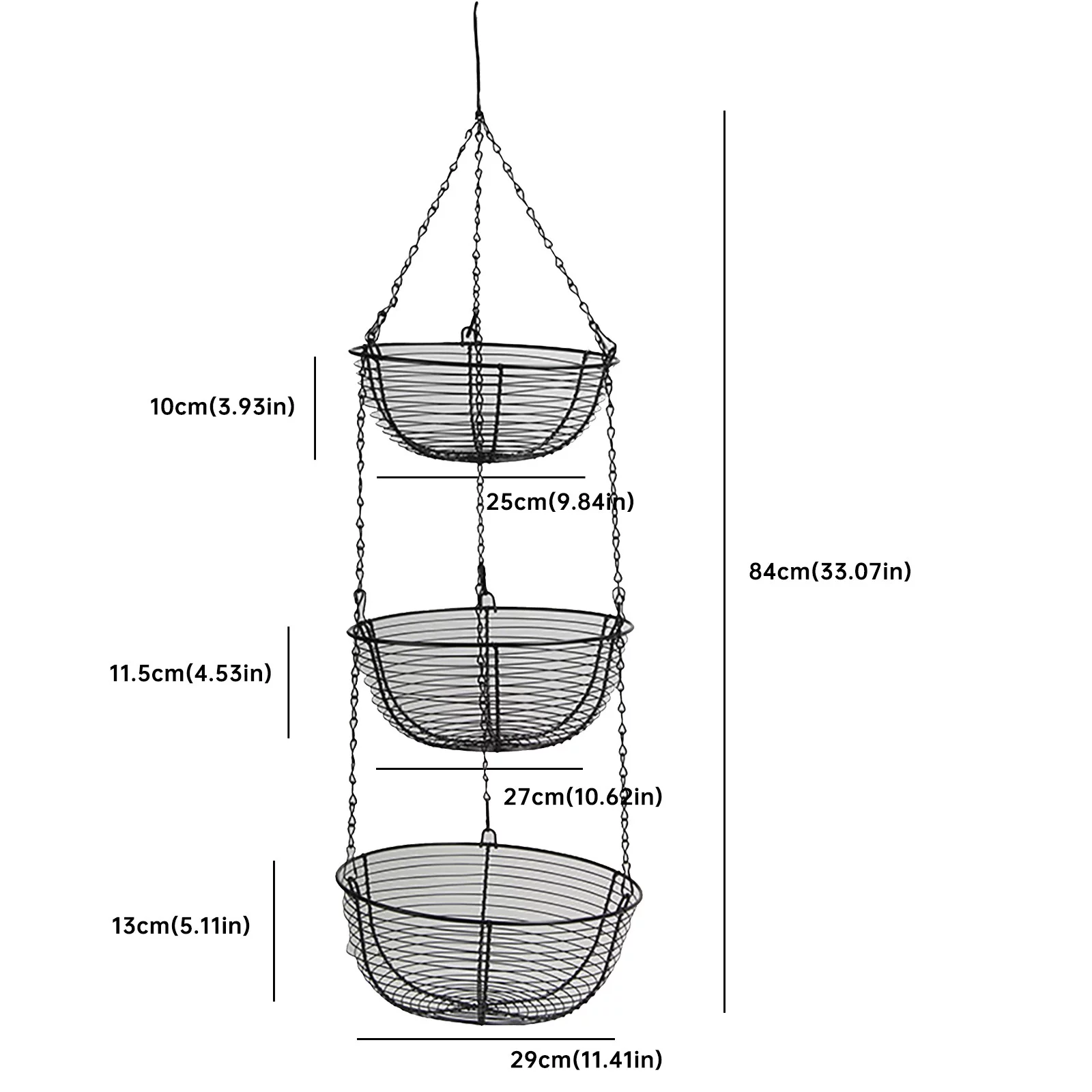MOQIN Hanging Basket for Kitchen 3 Tier Hanging Fruit Basket Wire Basket with Hanging Basket use Brackets for Wall Hanging or Ceiling Hook