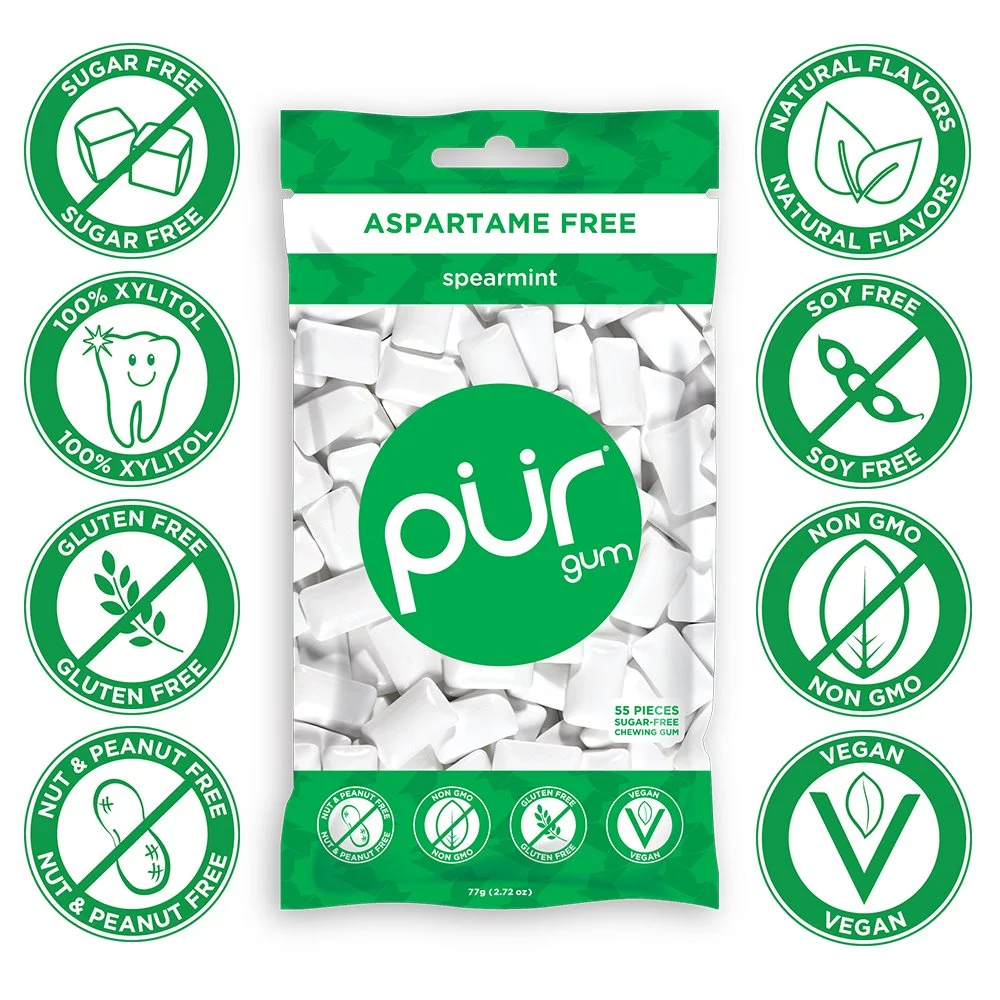 100% Xylitol Chewing Gum, Spearmint - Sugar-Free + Aspartame Free, Vegan + Non Gmo, 55 Count (Pack Of 1)
