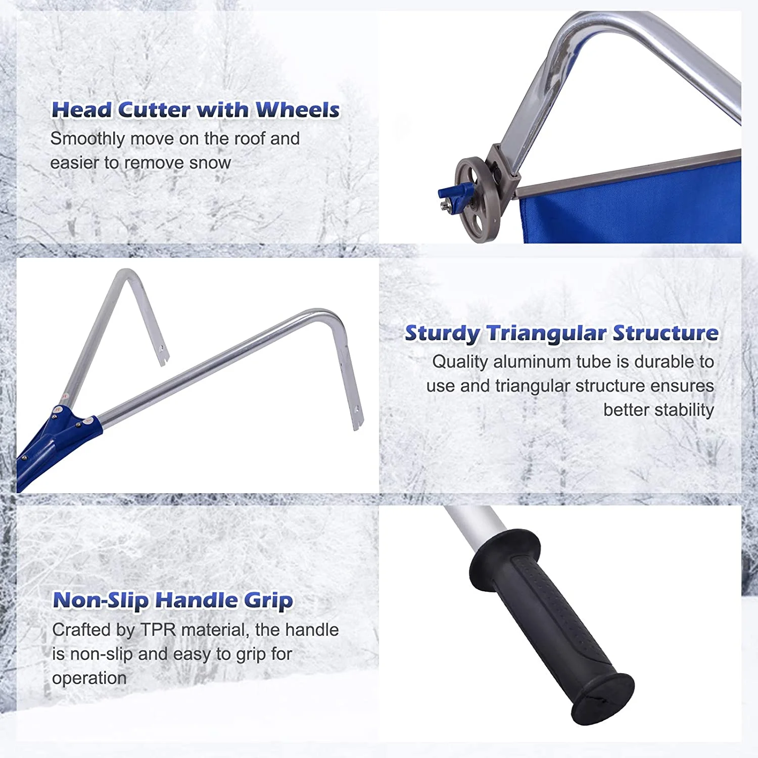 Snow Roof Rake, 21FT Aluminum Roof Rake with Extendable Handle & Built-in Wheels, Lightweight Snow Shovel for House Roof Car Snow/Wet Leaf/Dribs Removal